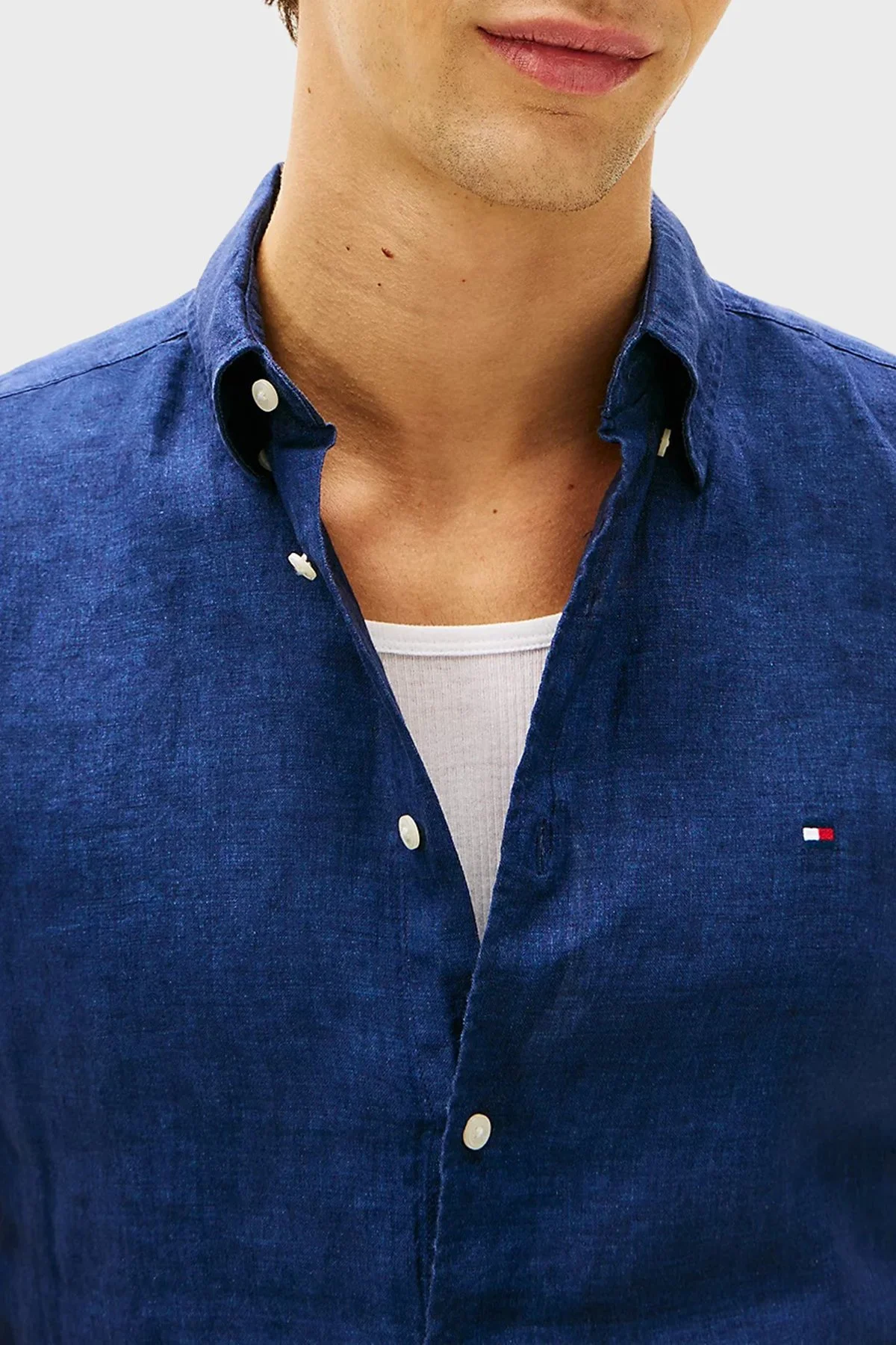 Tommy Hilfiger % 100 Keten Regular Fit Kısa Kollu Erkek Gömlek MW0MW41531 DCC LACİVERT - 4