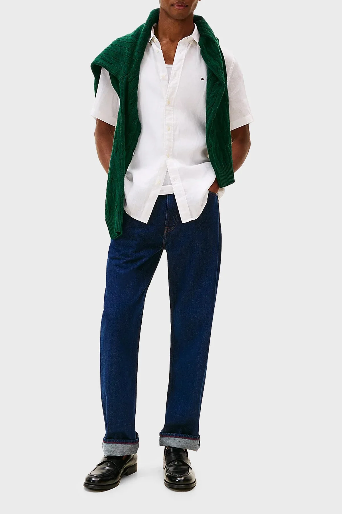 Tommy Hilfiger % 100 Keten Regular Fit Kısa Kollu Erkek Gömlek MW0MW41531 YBR BEYAZ - 2