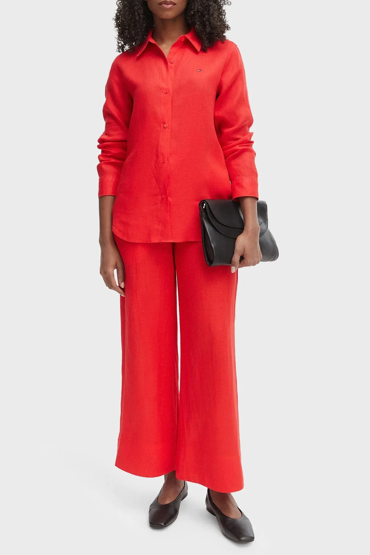 Tommy Hilfiger % 100 Keten Regular Fit Klasik Yaka Kadın Gömlek WW0WW44679 SNE KIRMIZI - 2