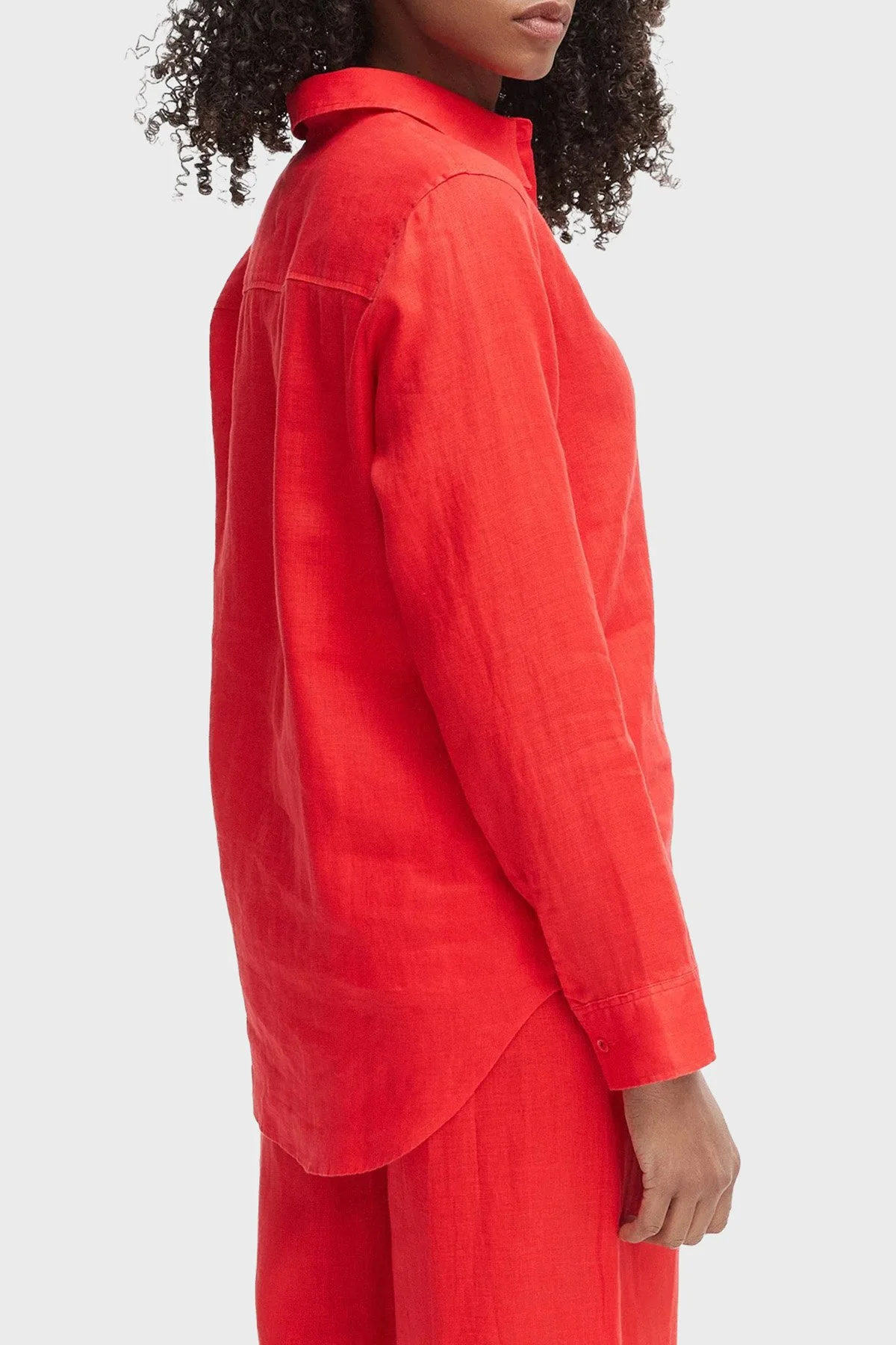 Tommy Hilfiger % 100 Keten Regular Fit Klasik Yaka Kadın Gömlek WW0WW44679 SNE KIRMIZI - 3