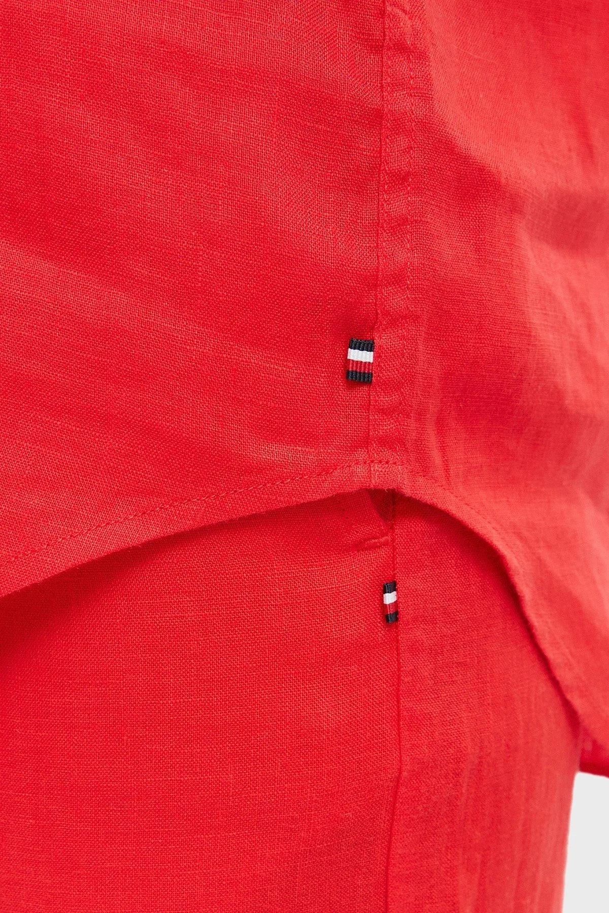 Tommy Hilfiger % 100 Keten Regular Fit Klasik Yaka Kadın Gömlek WW0WW44679 SNE KIRMIZI - 5