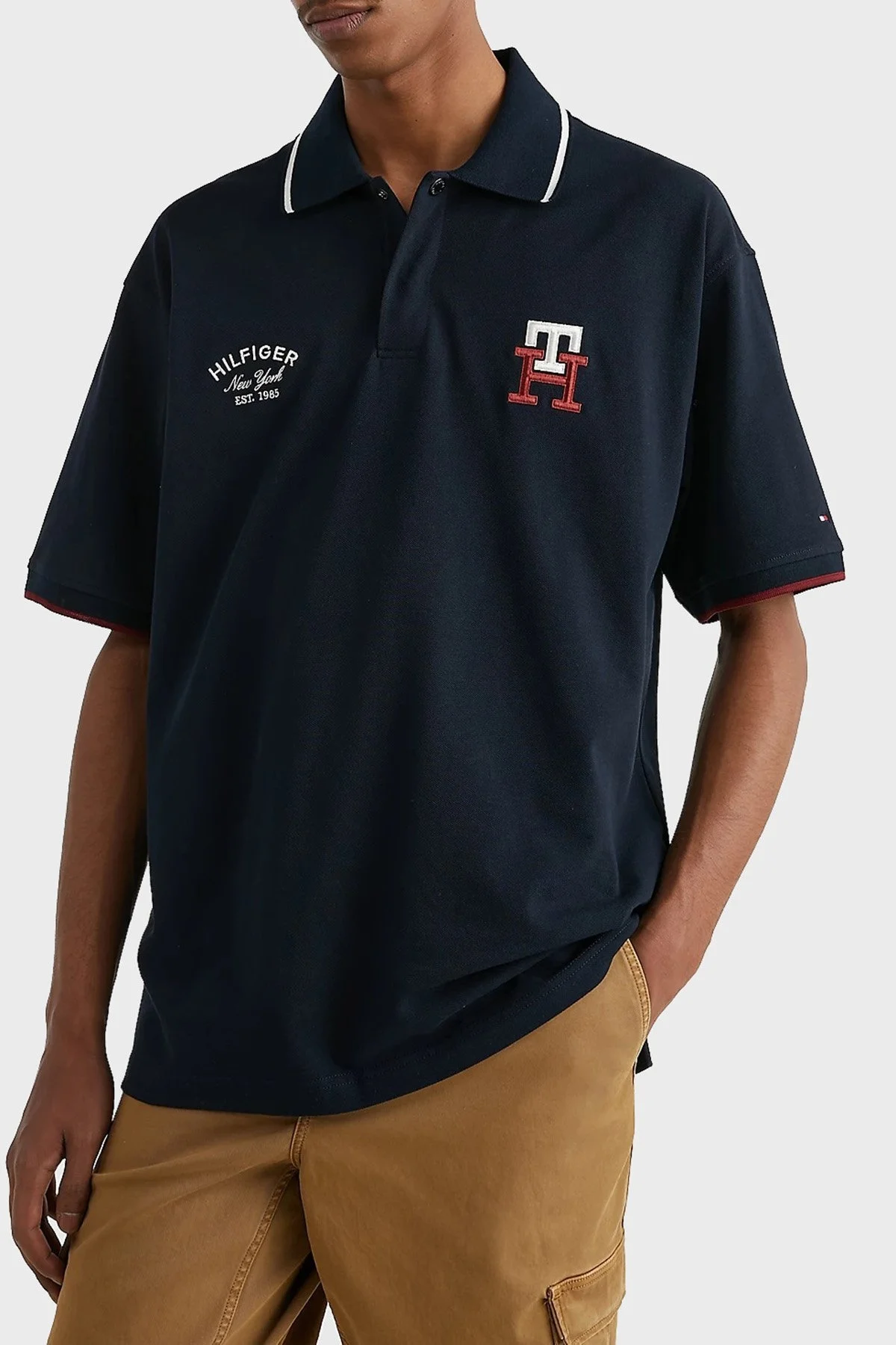 Tommy Hilfiger % 100 Organik Pamuk Logolu Regular Fit Erkek Polo Yaka T Shirt MW0MW30805 DW5 LACİVERT - 1
