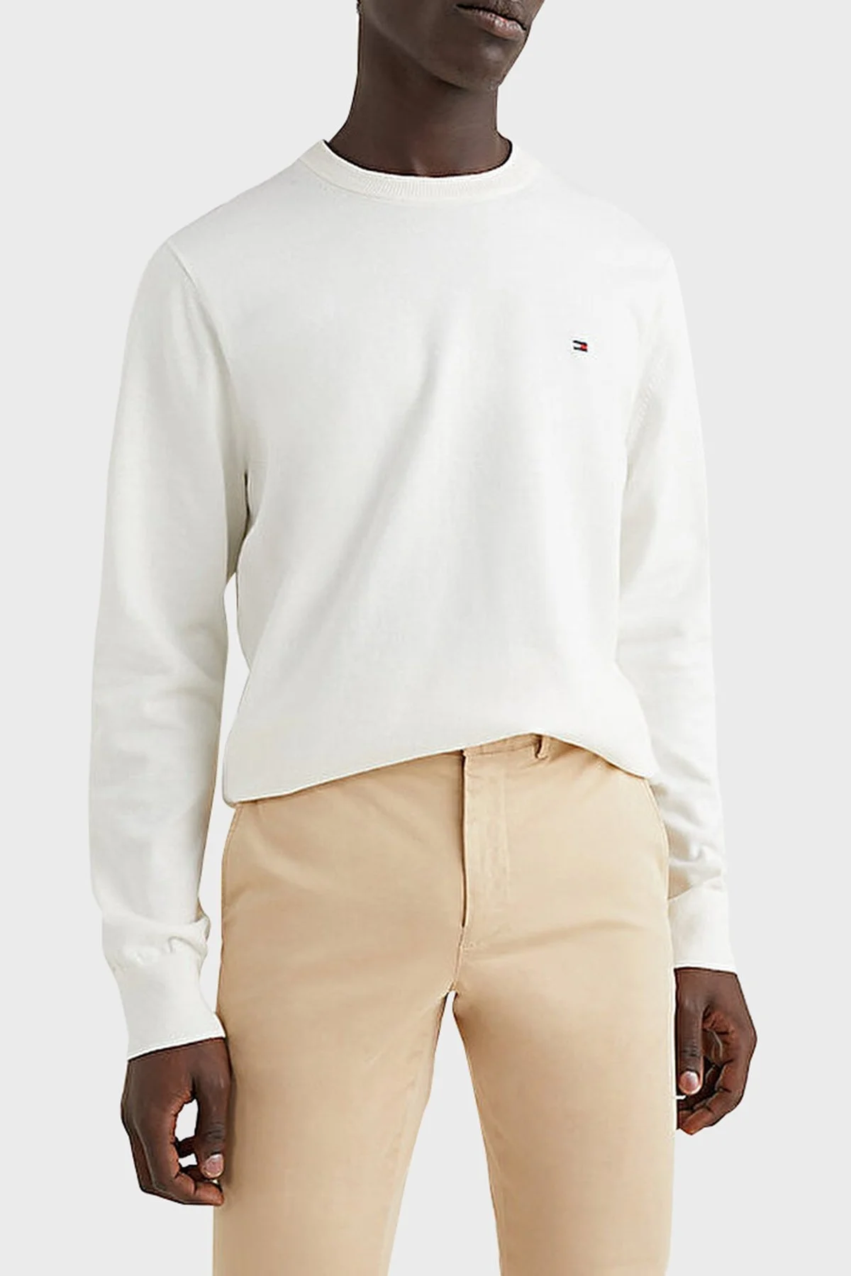 Tommy Hilfiger % 100 Organik Pamuklu Bisiklet Yaka Erkek Sweat MW0MW21316 YBI BEYAZ - 7