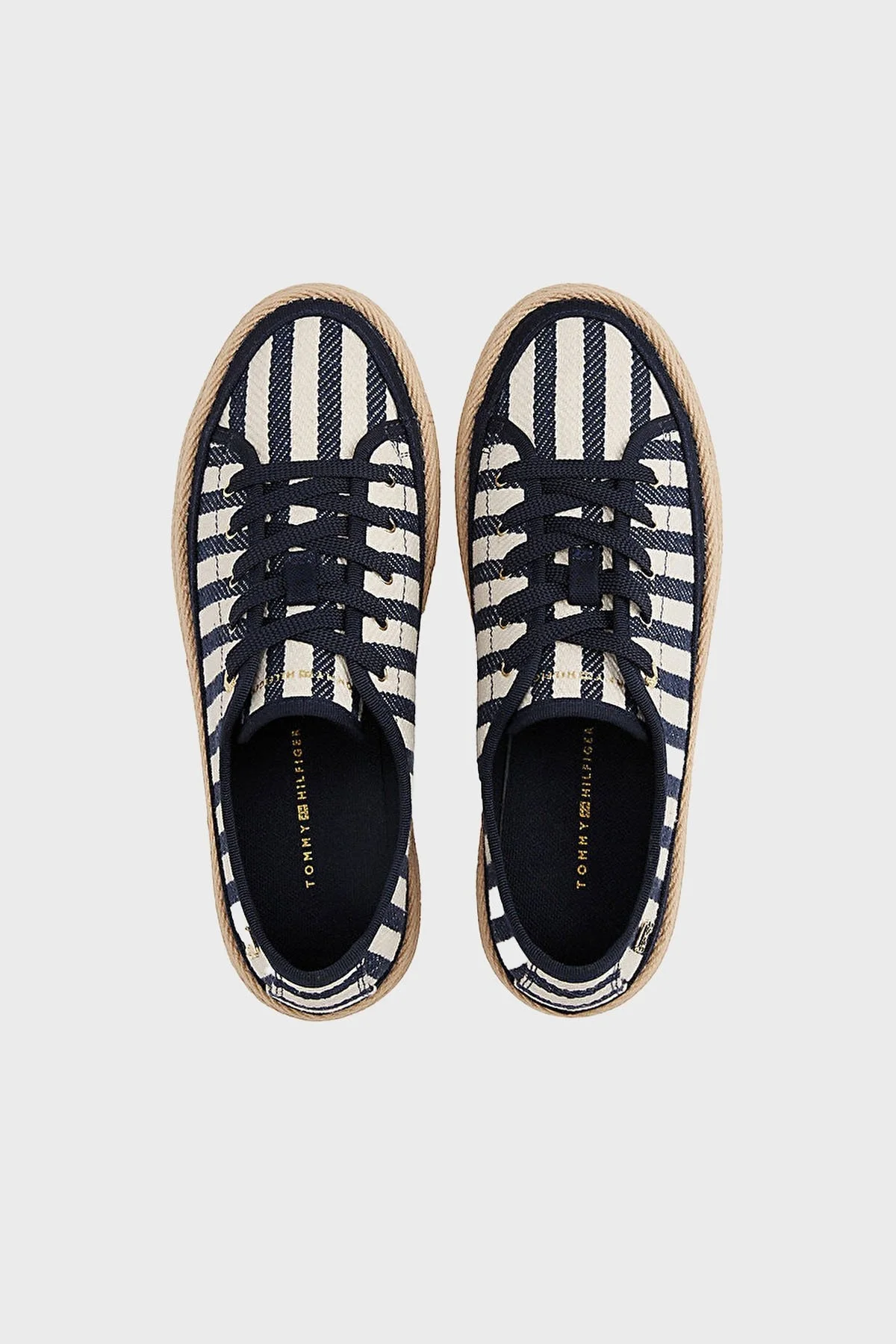Tommy Hilfiger % 100 Pamuk Çizgili Sneaker Bayan Ayakkabı FW0FW08646 0GZ BEYAZ-MAVİ - 4