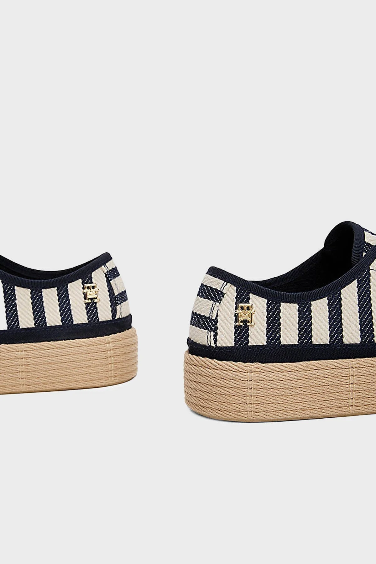 Tommy Hilfiger % 100 Pamuk Çizgili Sneaker Bayan Ayakkabı FW0FW08646 0GZ BEYAZ-MAVİ - 6