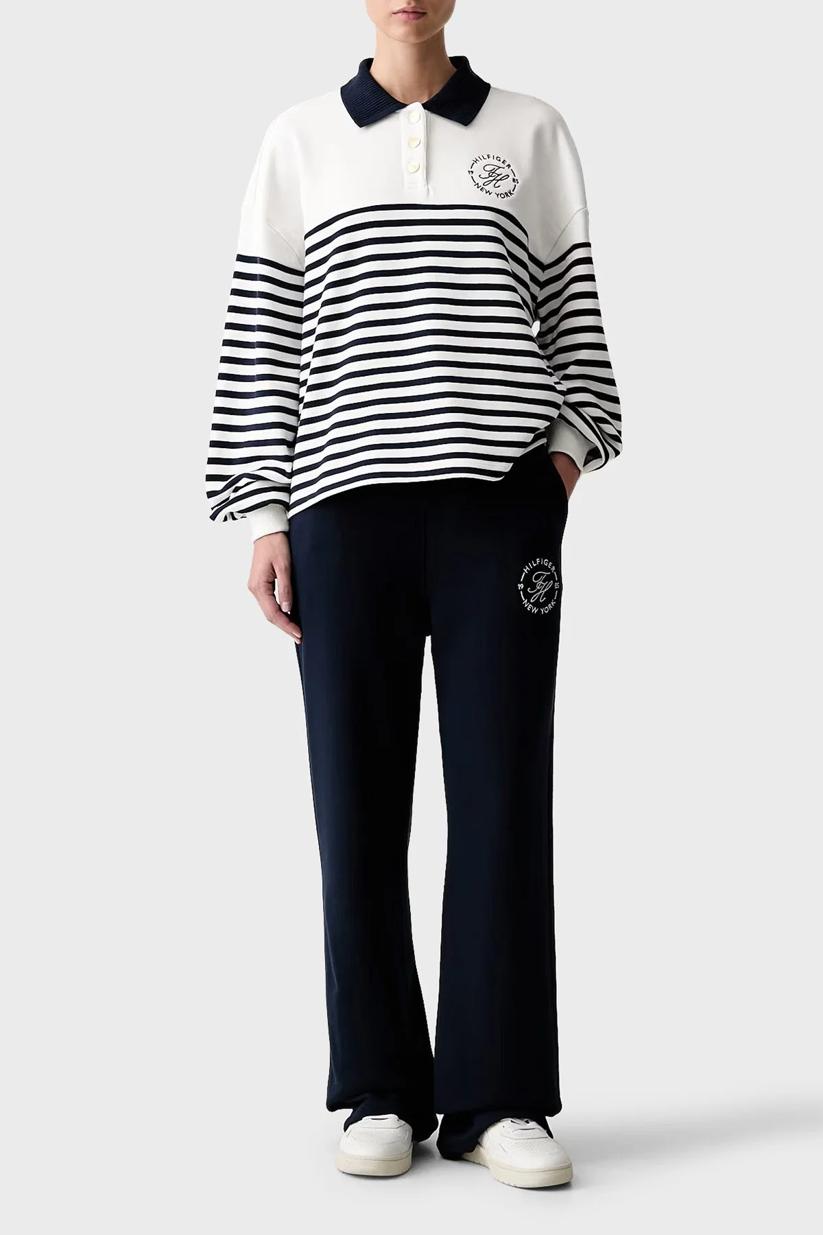 Tommy Hilfiger %100 Pamuk Logolu Relaxed Fit Kadın Sweat WW0WW50036 0FG Beyaz-lacivert - 2