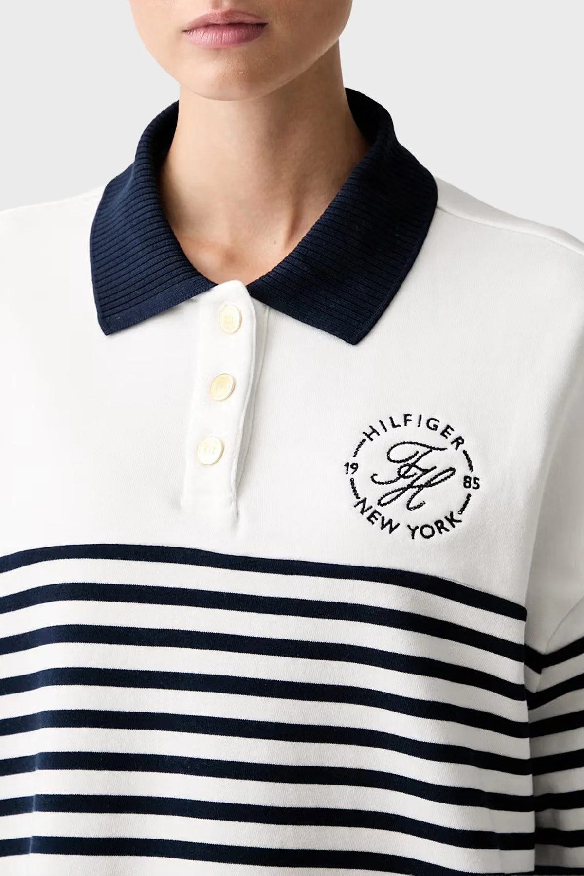 Tommy Hilfiger %100 Pamuk Logolu Relaxed Fit Kadın Sweat WW0WW50036 0FG Beyaz-lacivert - 3