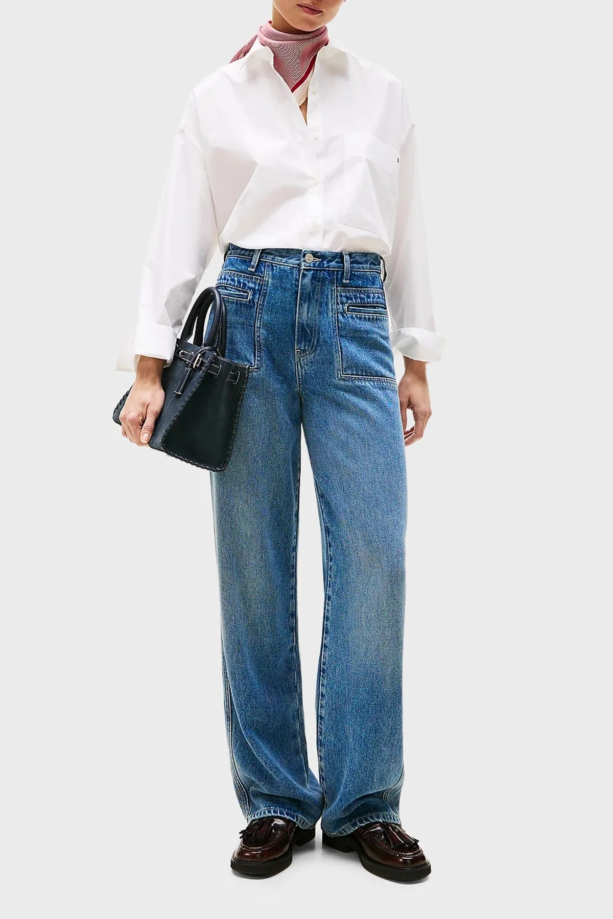 Tommy Hilfiger % 100 Pamuk Oversize Fit Klasik Yaka Bayan Gömlek WW0WW45892 YCF BEYAZ - 2