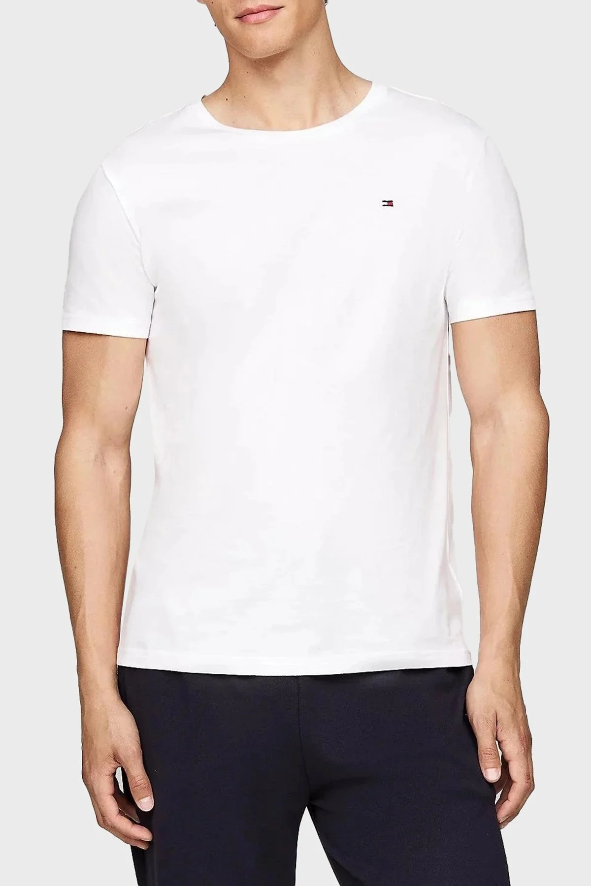 Tommy Hilfiger % 100 Pamuk Regular Fit Bisiklet Yaka 3 Pack Erkek T Shirt UM0UM03379 05E BEYAZ - 1