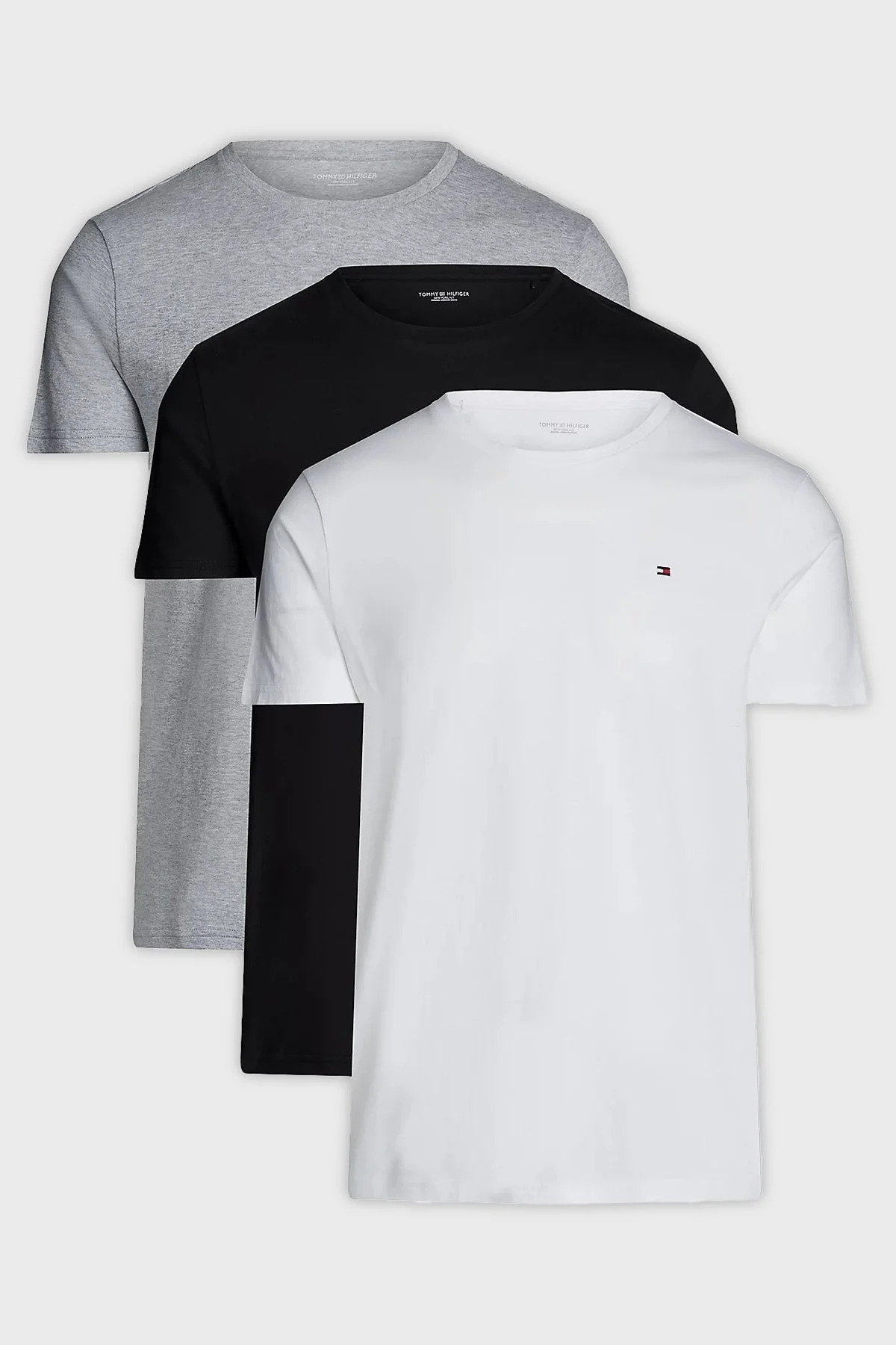 Tommy Hilfiger % 100 Pamuk Regular Fit Bisiklet Yaka 3 Pack Erkek T Shirt UM0UM03379 05F SİYAH-BEYAZ-GRİ - 1