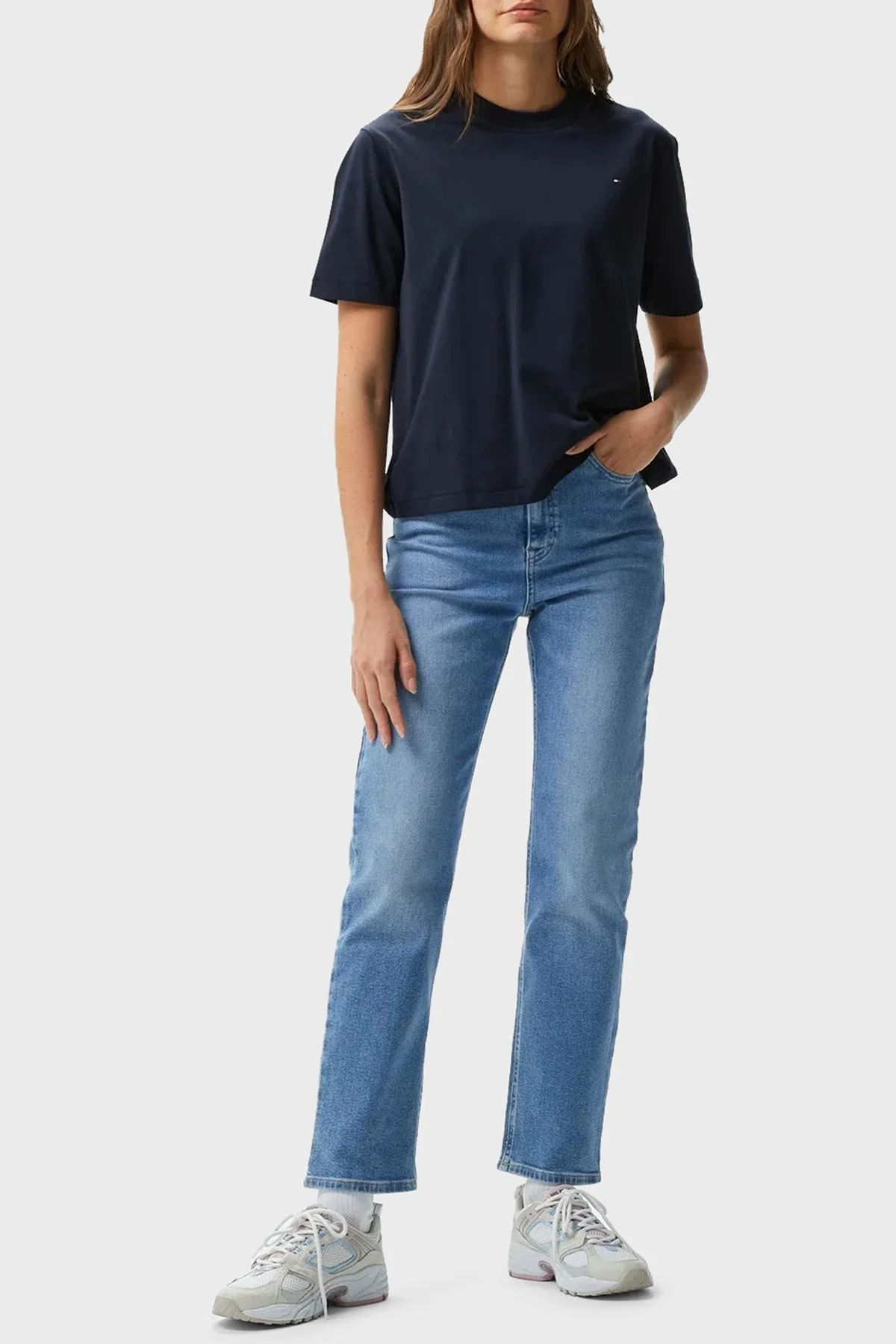 Tommy Hilfiger % 100 Pamuk Regular Fit Bisiklet Yaka Bayan T Shirt WW0WW43597 DW5 LACİVERT - 3