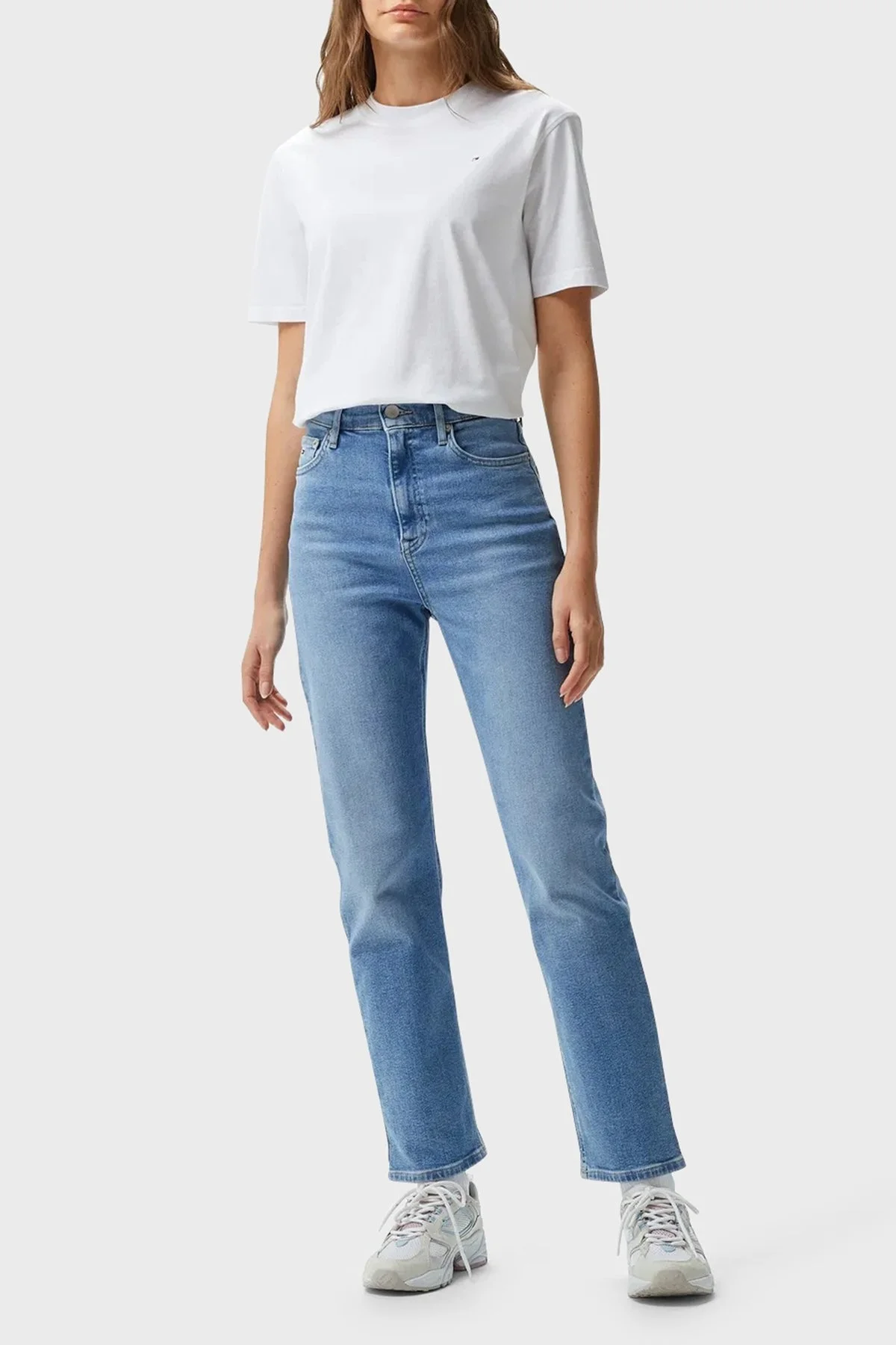 Tommy Hilfiger % 100 Pamuk Regular Fit Bisiklet Yaka Bayan T Shirt WW0WW43597 YCF BEYAZ - 2