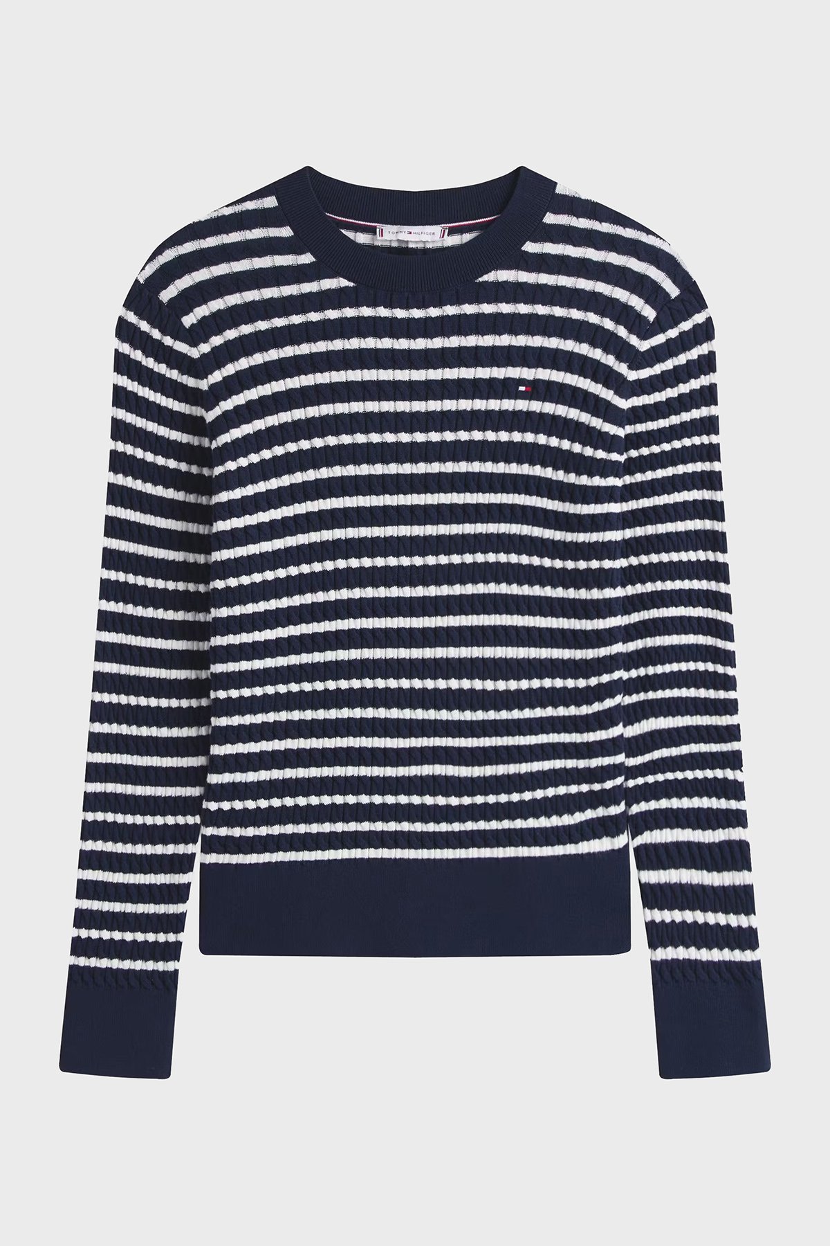 Tommy Hilfiger % 100 Pamuk Regular Fit Bisiklet Yaka Çizgili Bayan