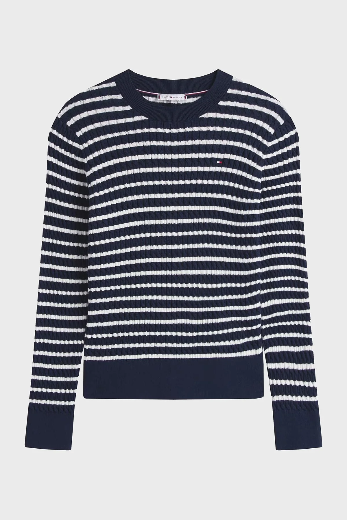 Tommy Hilfiger % 100 Pamuk Regular Fit Bisiklet Yaka Çizgili Bayan Kazak WW0WW44993 0BB LACİVERT-BEYAZ - 5
