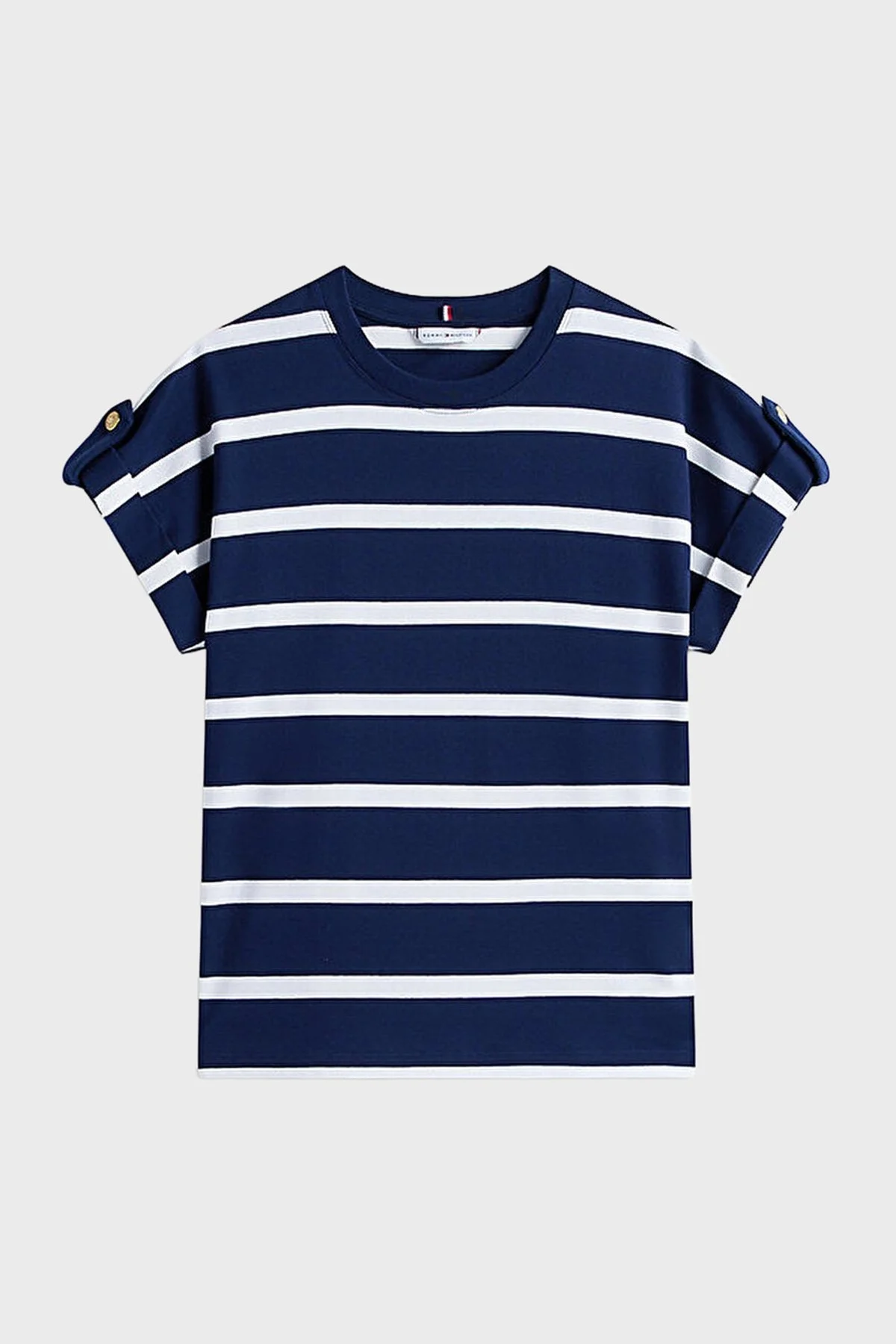 Tommy Hilfiger % 100 Pamuk Regular Fit Bisiklet Yaka Çizgili Bayan T Shirt WW0WW45628 0BB LACİVERT-BEYAZ - 5