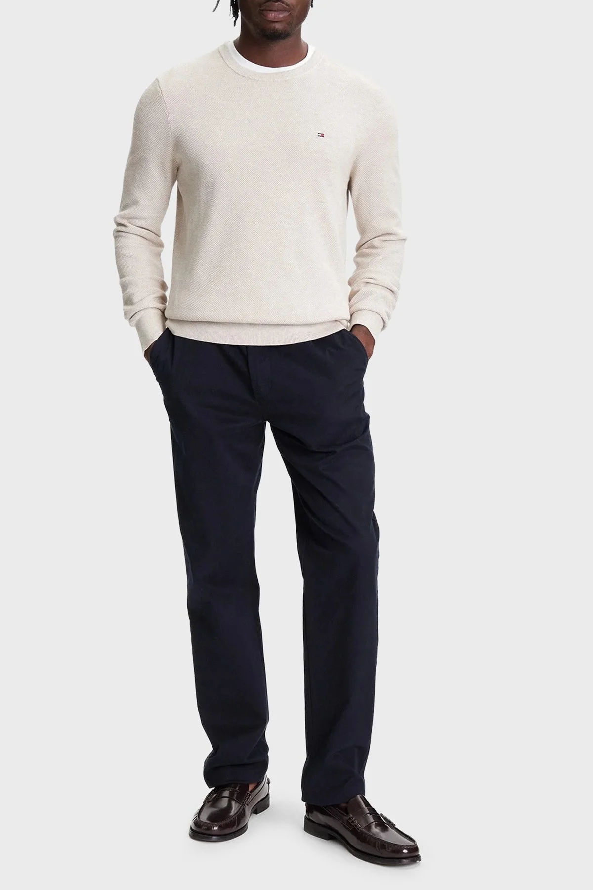 Tommy Hilfiger % 100 Pamuk Regular Fit Bisiklet Yaka Erkek Kazak MW0MW36347 HGF BEJ - 2