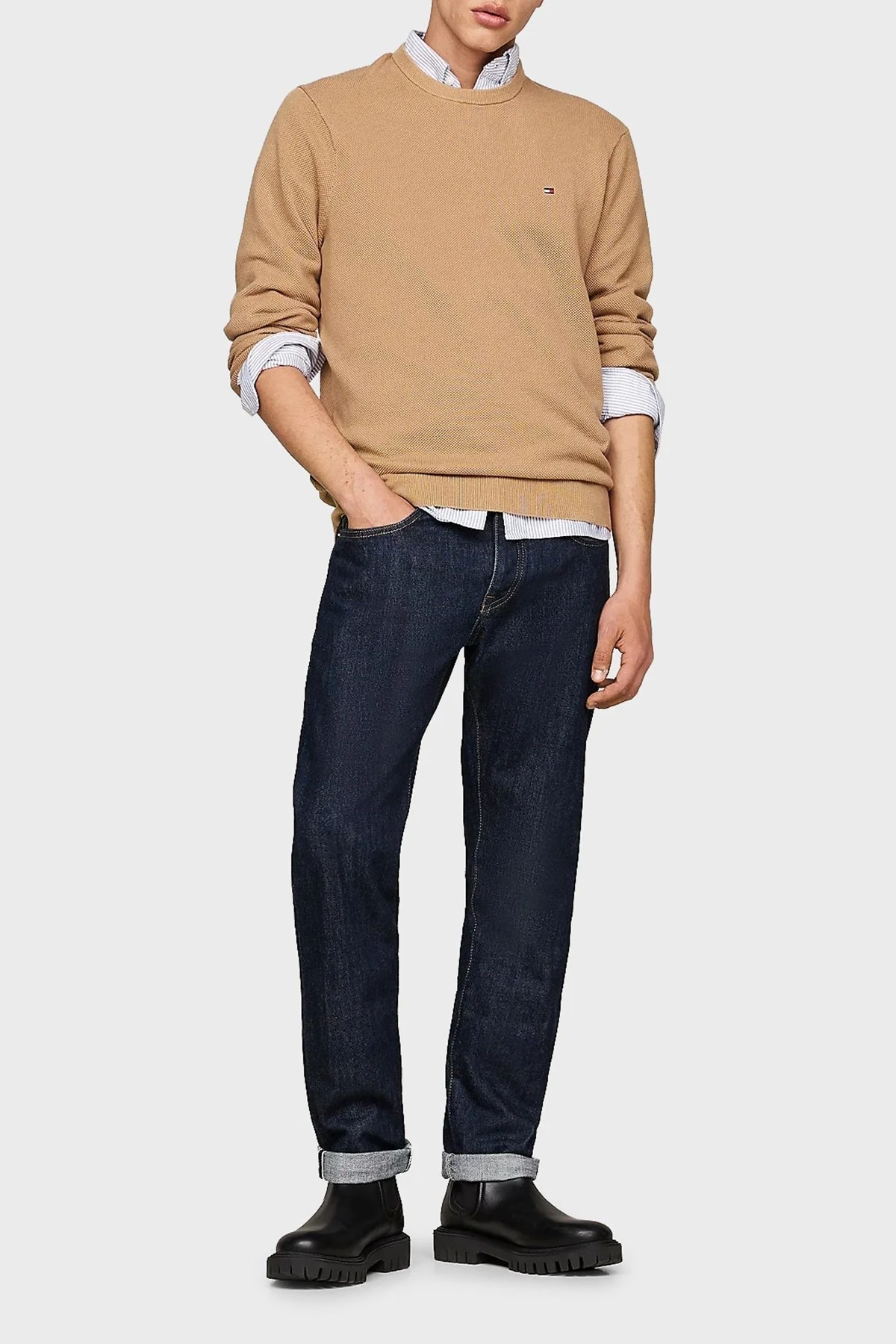 Tommy Hilfiger % 100 Pamuk Regular Fit Bisiklet Yaka Erkek Kazak MW0MW36347 RBC KOYU HAKİ - 7