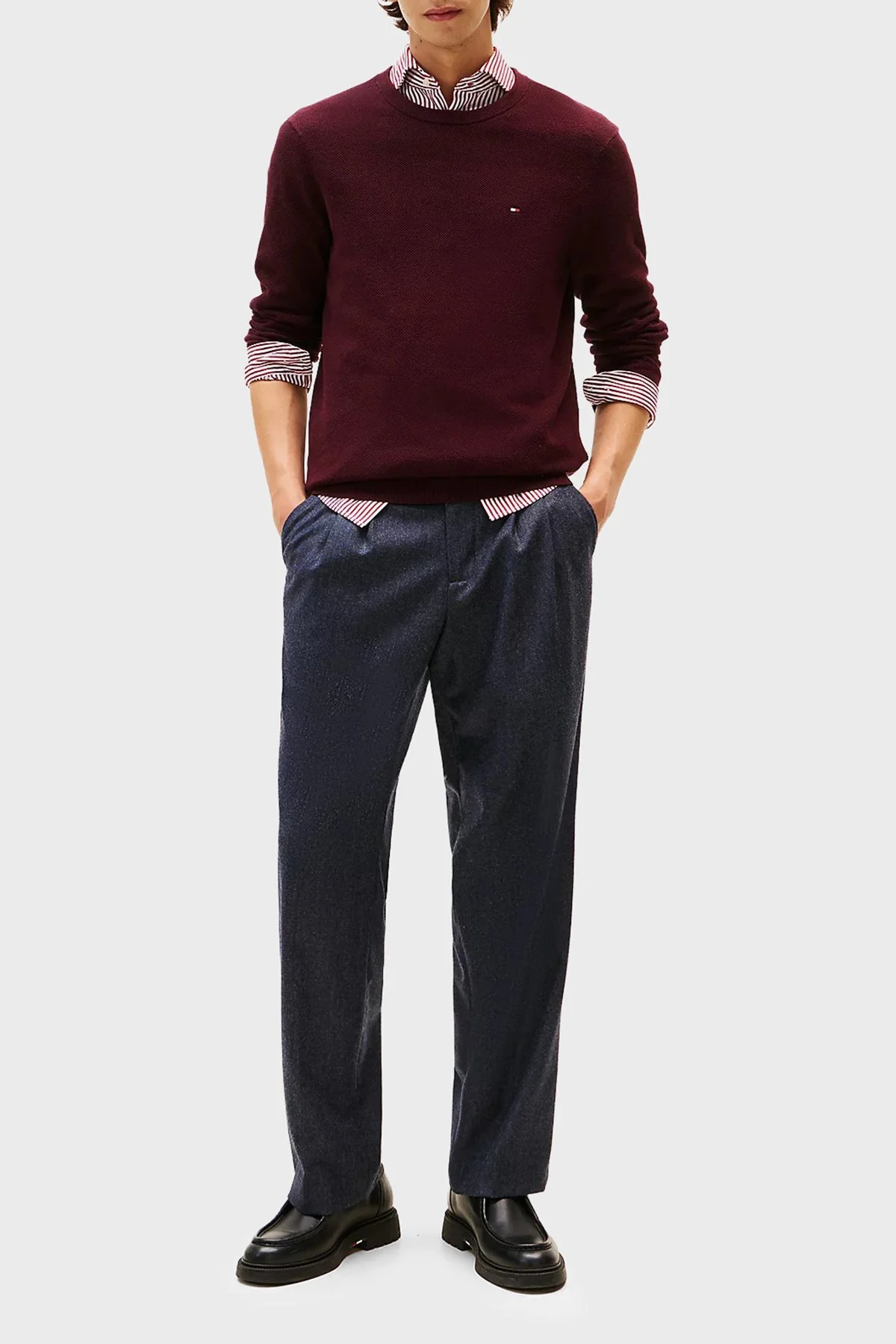 Tommy Hilfiger % 100 Pamuk Regular Fit Bisiklet Yaka Erkek Kazak MW0MW36347 XIH BORDO - 2