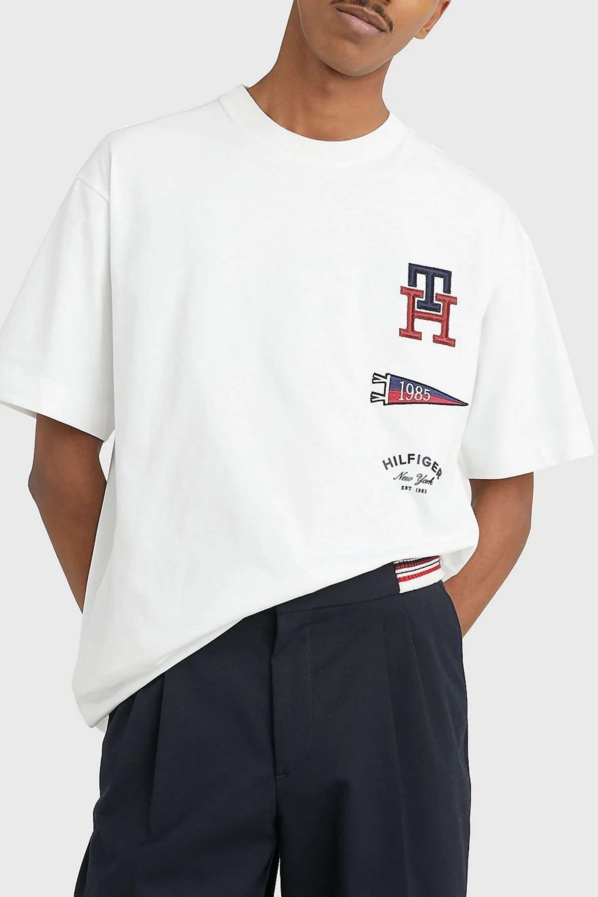 Tommy Hilfiger % 100 Pamuk Regular Fit Bisiklet Yaka Erkek T Shirt MW0MW30042 YBR BEYAZ - 1