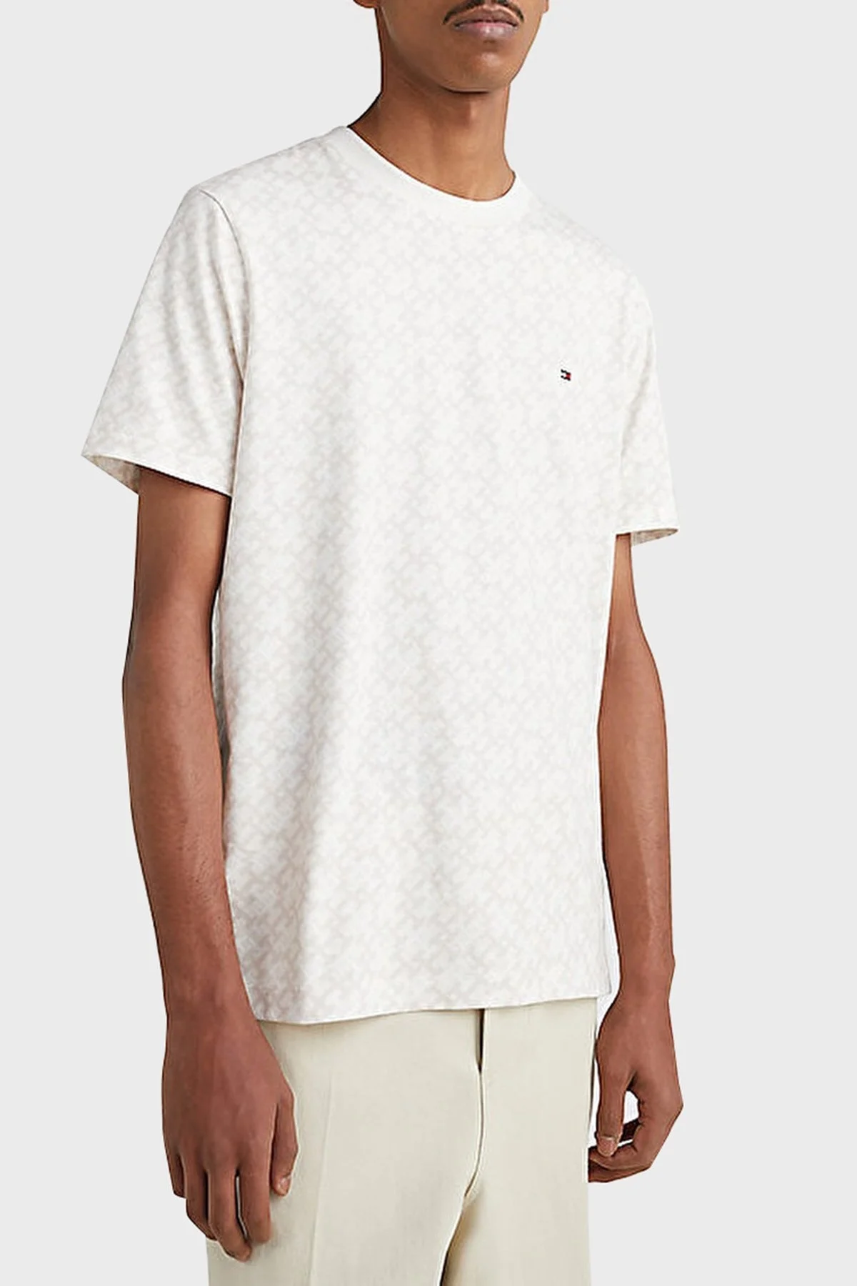 Tommy Hilfiger % 100 Pamuk Regular Fit Bisiklet Yaka Erkek T Shirt MW0MW30056 0F4 BEJ - 1