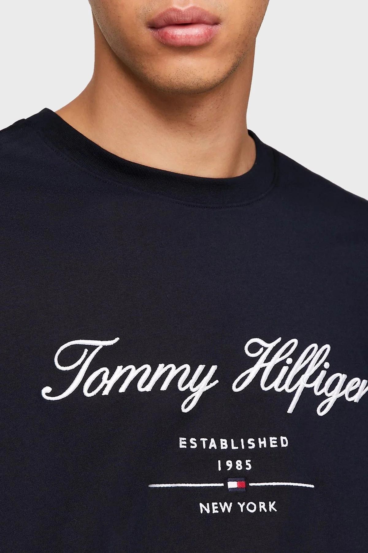 Tommy Hilfiger % 100 Pamuk Regular Fit Bisiklet Yaka Erkek T Shirt MW0MW33691 DW5 LACİVERT - 9