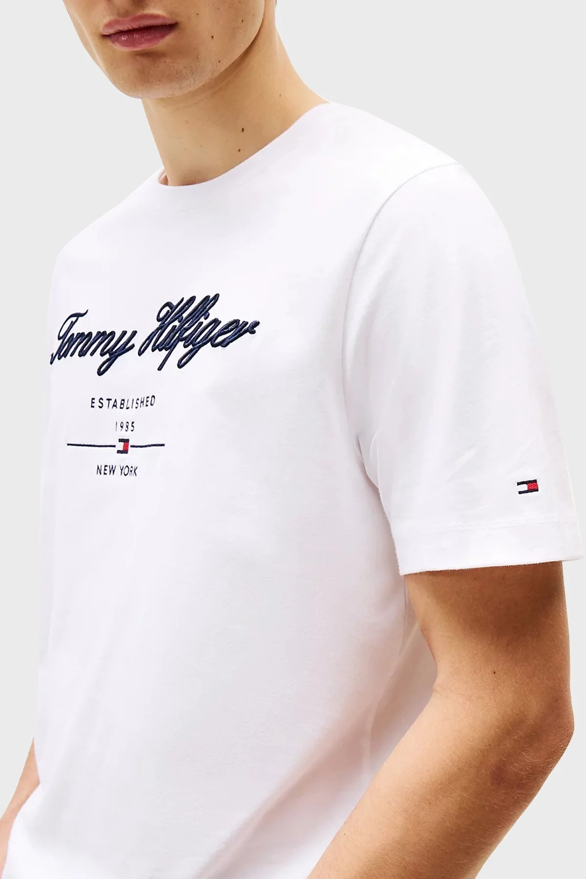 Tommy Hilfiger % 100 Pamuk Regular Fit Bisiklet Yaka Erkek T Shirt MW0MW33691 YBR BEYAZ - 4