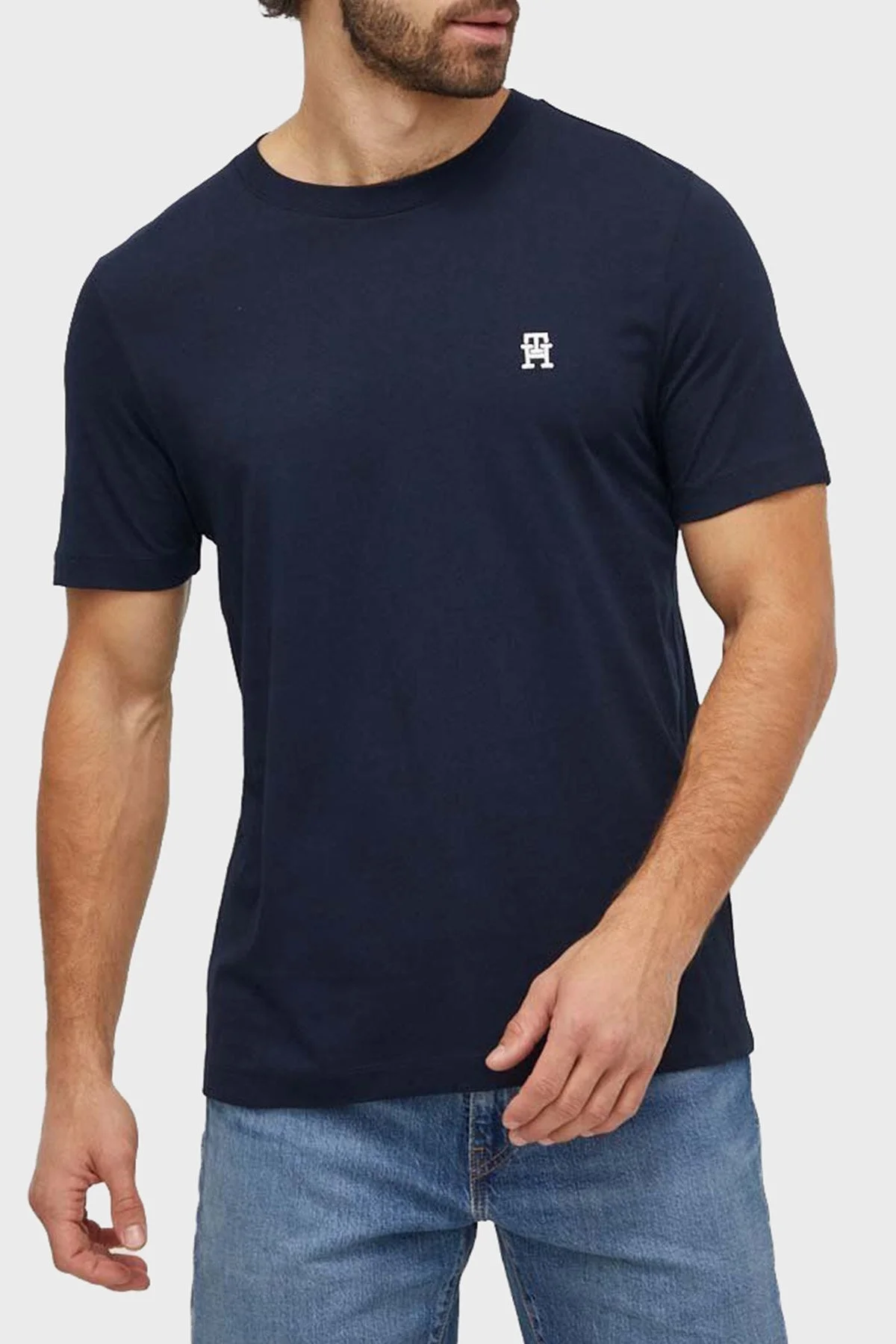 Tommy Hilfiger % 100 Pamuk Regular Fit Bisiklet Yaka Erkek T Shirt MW0MW33987 DW5 LACİVERT - 1
