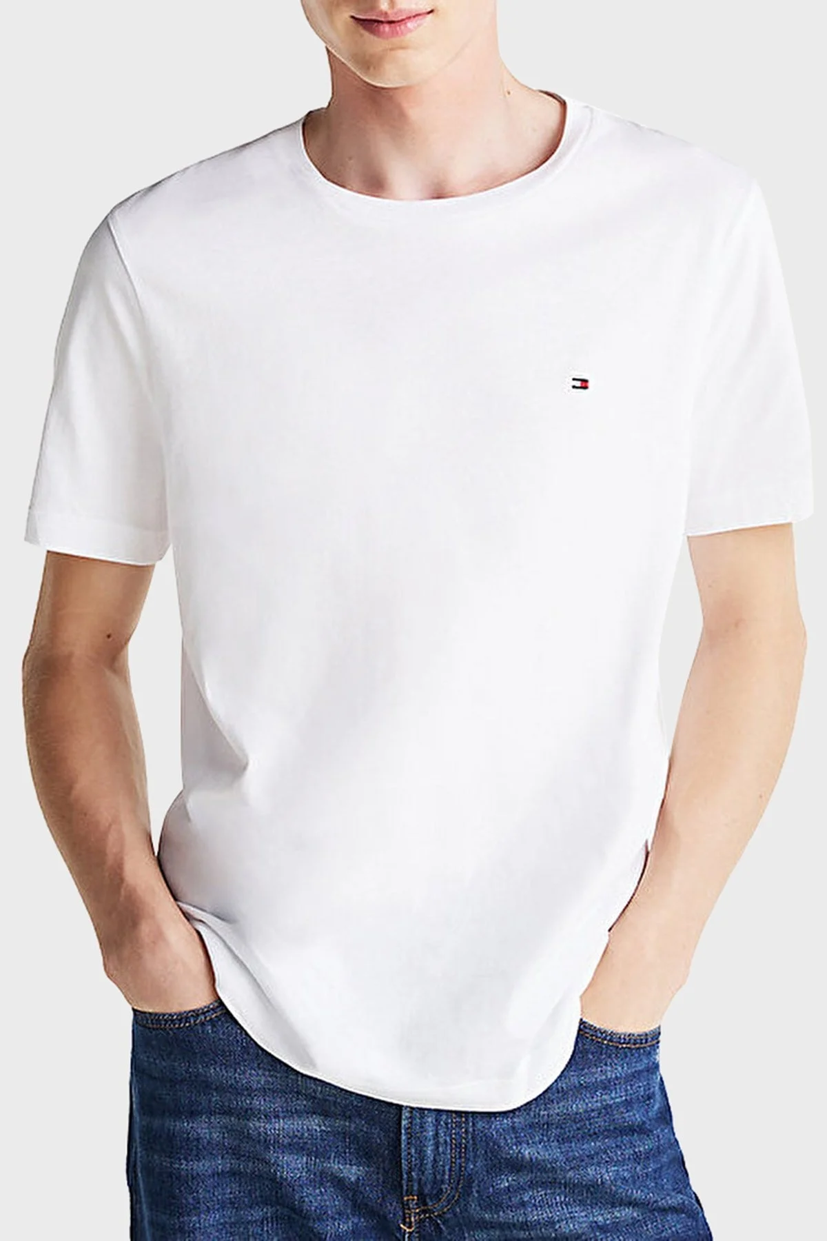 Tommy Hilfiger % 100 Pamuk Regular Fit Bisiklet Yaka Erkek T Shirt MW0MW37267 YBR BEYAZ - 6