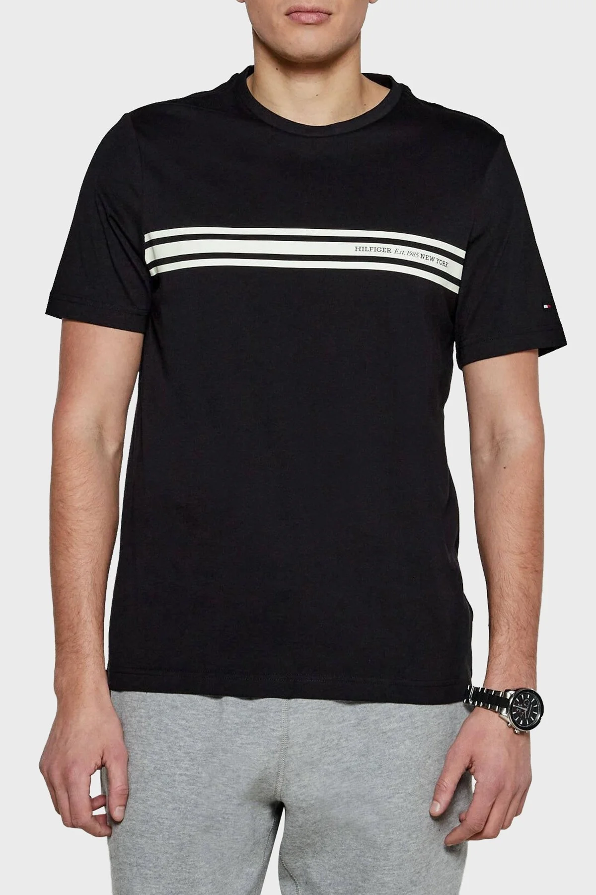 Tommy Hilfiger % 100 Pamuk Regular Fit Bisiklet Yaka Erkek T Shirt MW0MW37443 BDS SİYAH - 5