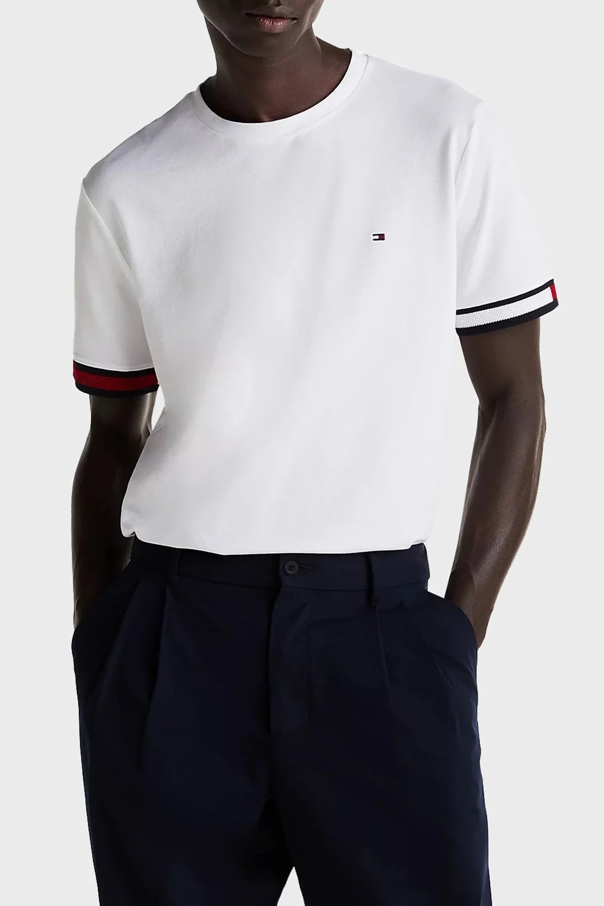 Tommy Hilfiger % 100 Pamuk Regular Fit Bisiklet Yaka Erkek T Shirt MW0MW38078 YBR BEYAZ - 1