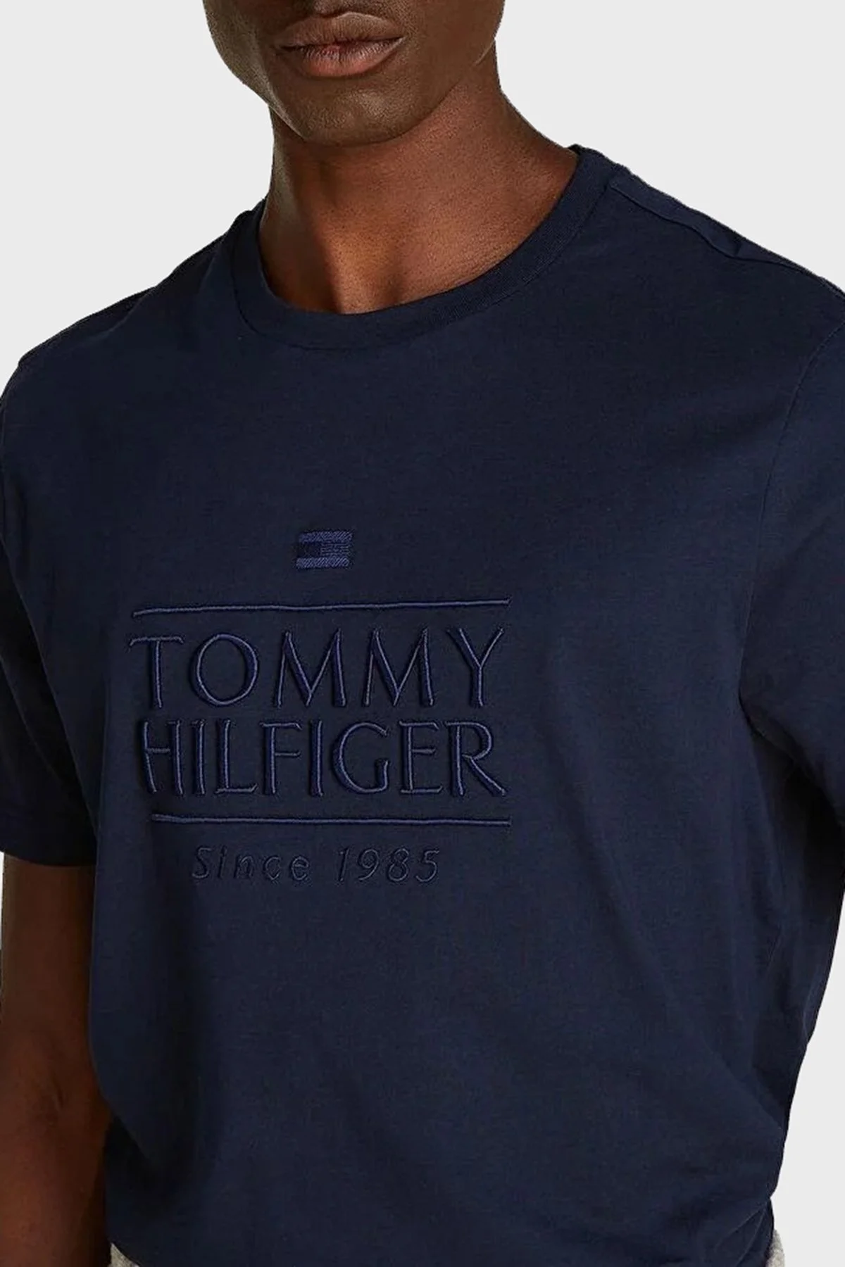 Tommy Hilfiger % 100 Pamuk Regular Fit Bisiklet Yaka Erkek T Shirt MW0MW38620 DW5 LACİVERT - 9