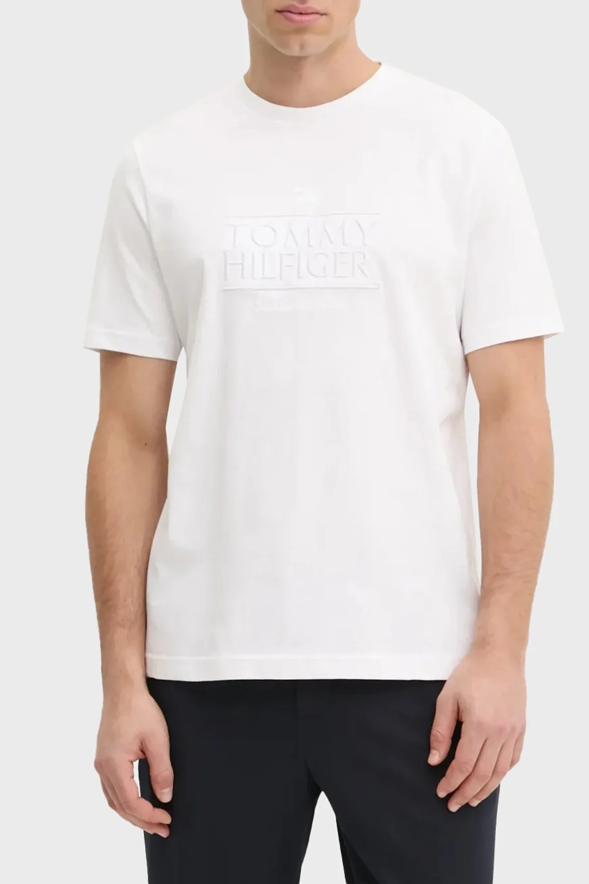 Tommy Hilfiger % 100 Pamuk Regular Fit Bisiklet Yaka Erkek T Shirt MW0MW38620 YBR BEYAZ - 5