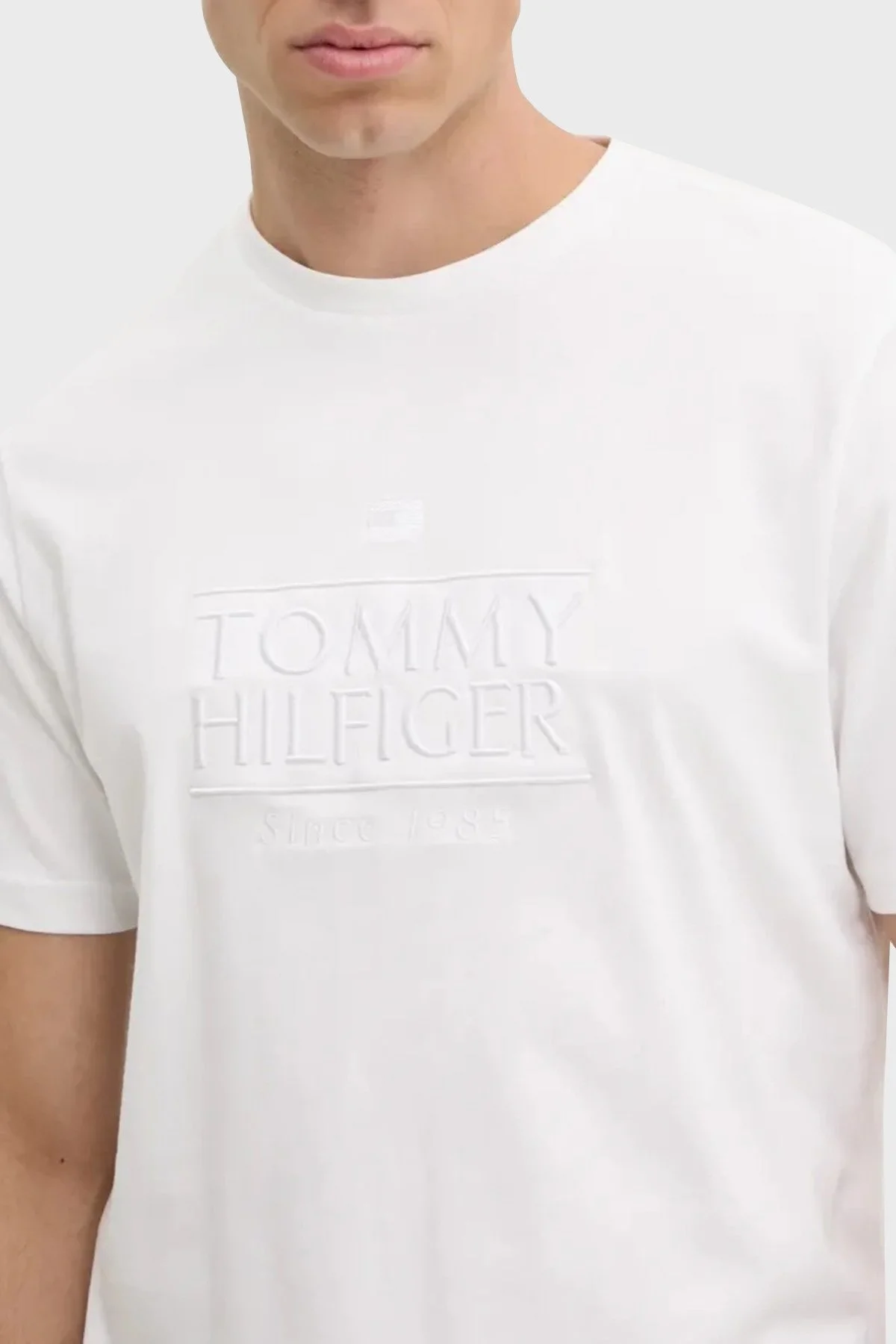 Tommy Hilfiger % 100 Pamuk Regular Fit Bisiklet Yaka Erkek T Shirt MW0MW38620 YBR BEYAZ - 8
