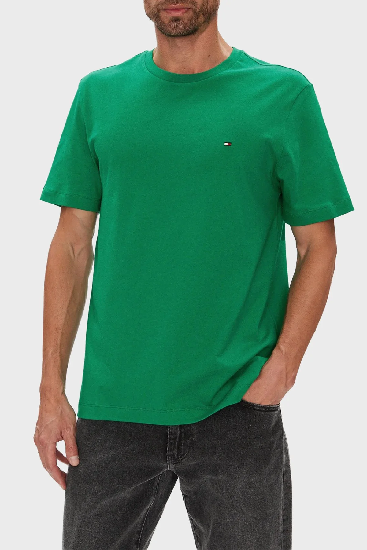 Tommy Hilfiger % 100 Pamuk Regular Fit Bisiklet Yaka Erkek T Shirt MW0MW39995 L4F YEŞİL - 1