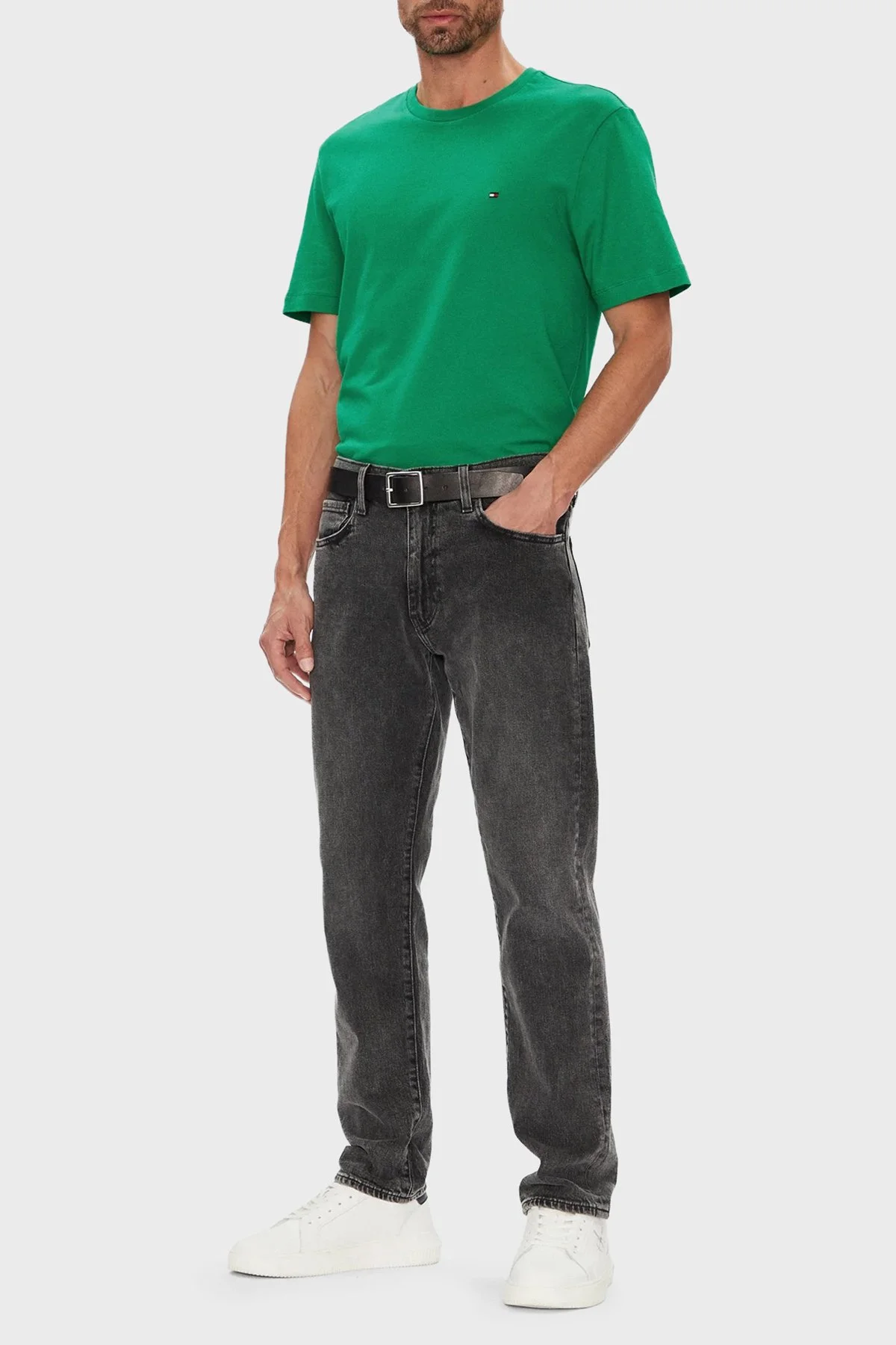 Tommy Hilfiger % 100 Pamuk Regular Fit Bisiklet Yaka Erkek T Shirt MW0MW39995 L4F YEŞİL - 2