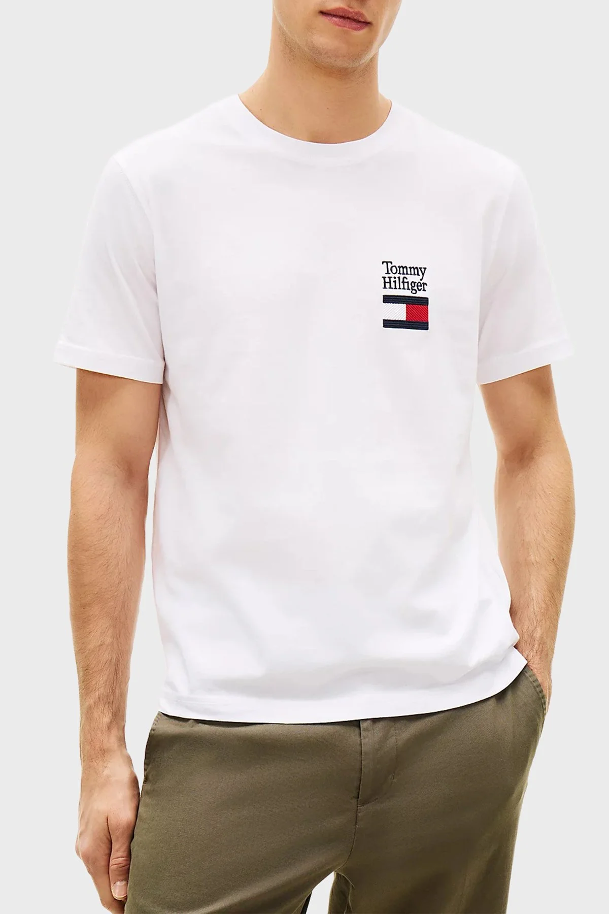 Tommy Hilfiger % 100 Pamuk Regular Fit Bisiklet Yaka Erkek T Shirt MW0MW42367 YBR BEYAZ - 1