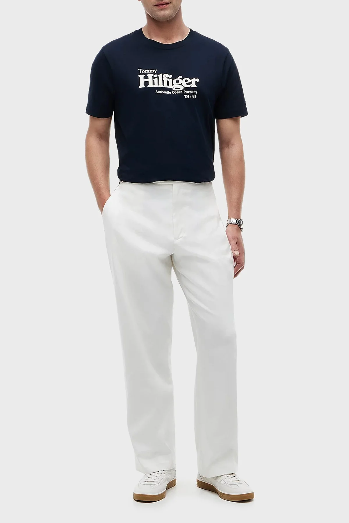 Tommy Hilfiger % 100 Pamuk Regular Fit Bisiklet Yaka Erkek T Shirt MW0MW43448 DW5 Lacivert - 2
