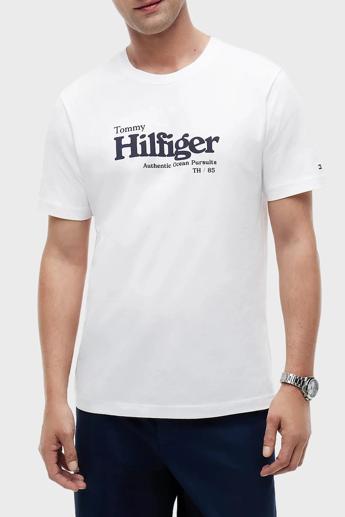Tommy Hilfiger % 100 Pamuk Regular Fit Bisiklet Yaka Erkek T Shirt MW0MW43448 YBR Beyaz - 1