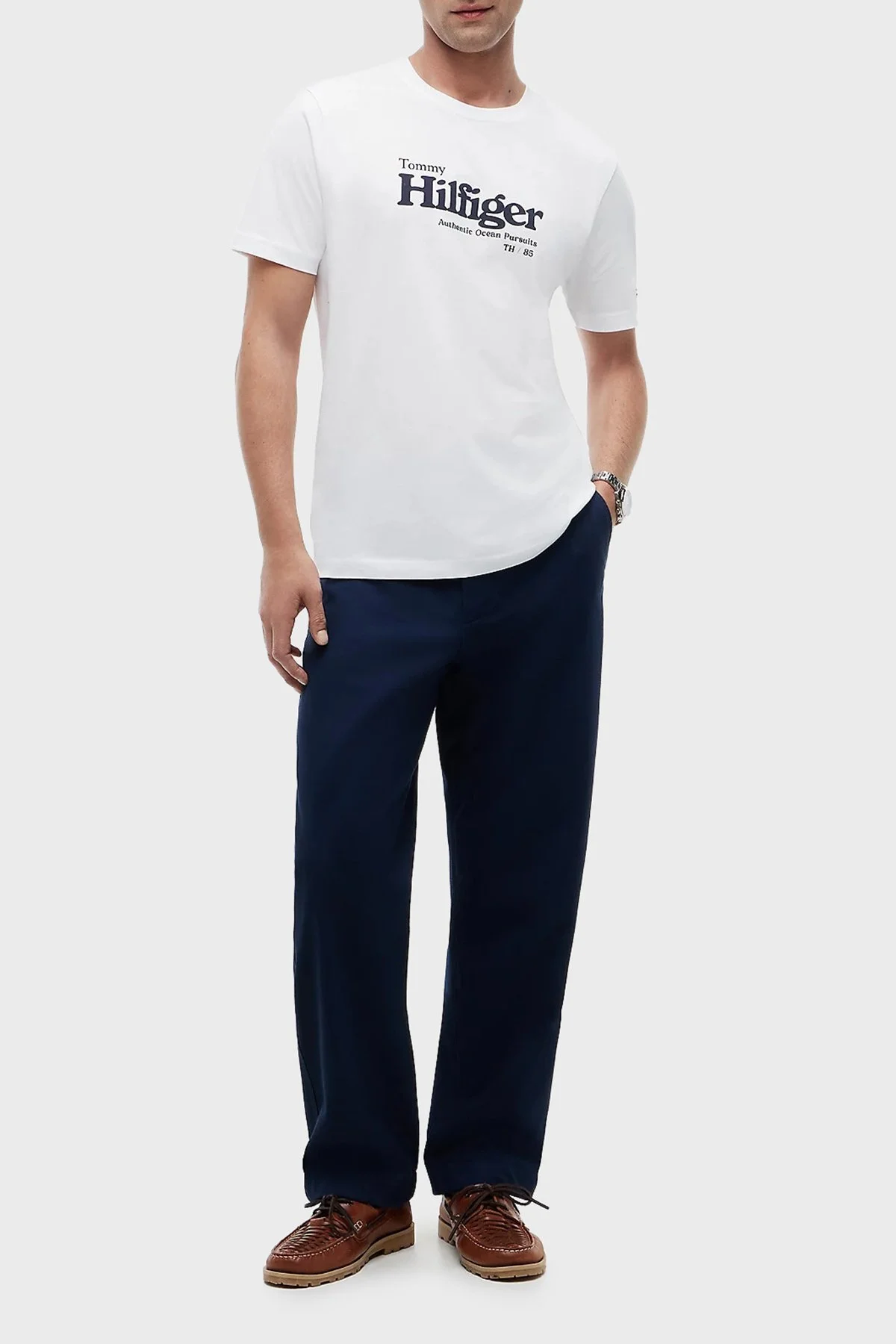 Tommy Hilfiger % 100 Pamuk Regular Fit Bisiklet Yaka Erkek T Shirt MW0MW43448 YBR Beyaz - 2