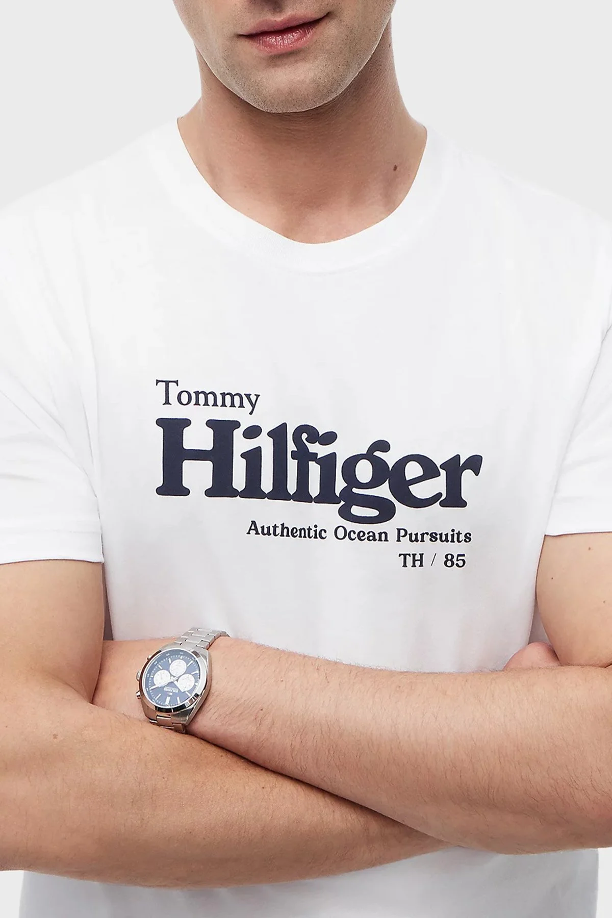 Tommy Hilfiger % 100 Pamuk Regular Fit Bisiklet Yaka Erkek T Shirt MW0MW43448 YBR Beyaz - 3