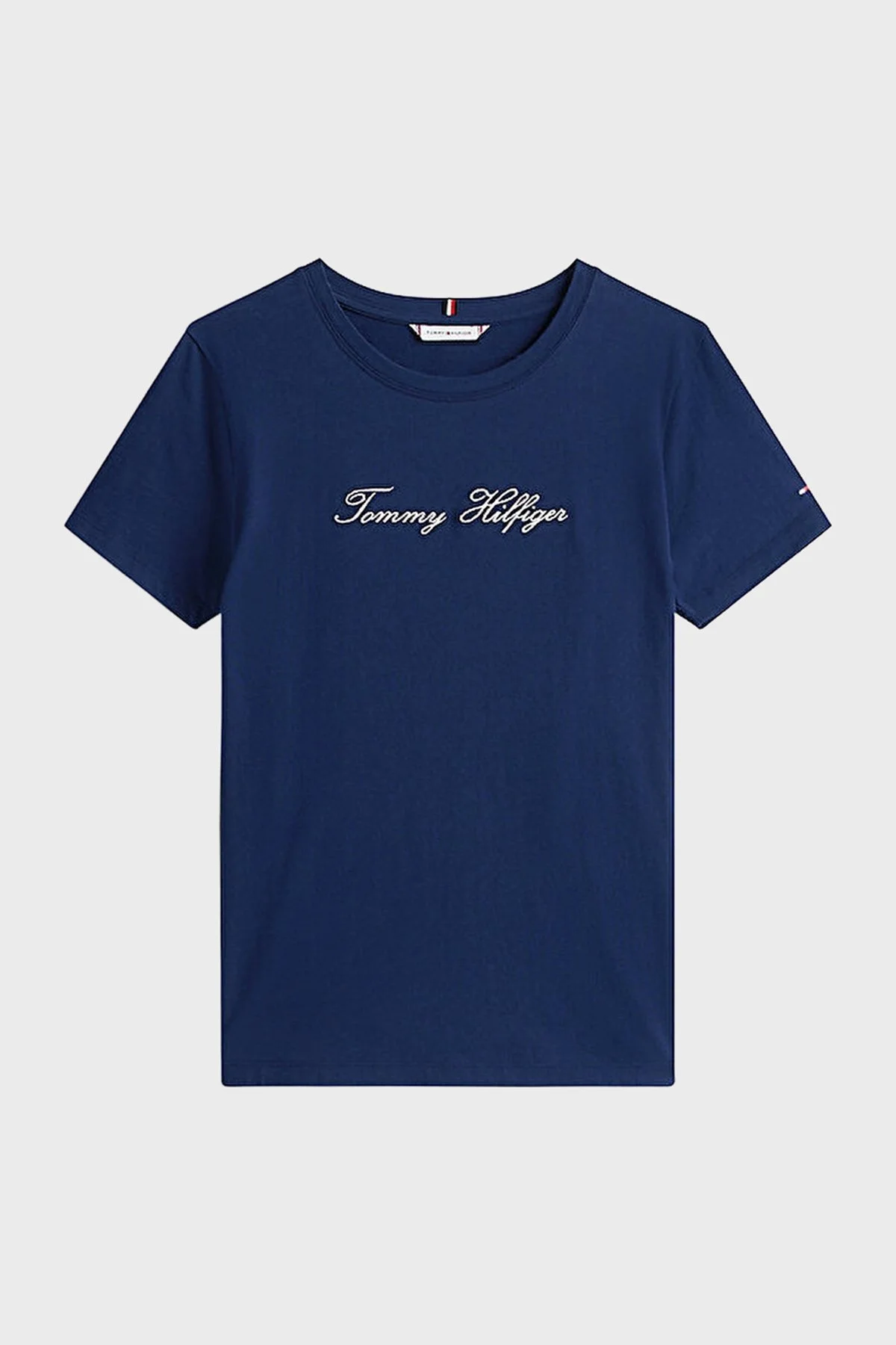 Tommy Hilfiger % 100 Pamuk Regular Fit Bisiklet Yaka Logolu Bayan T Shirt WW0WW47210 C1G LACİVERT - 5