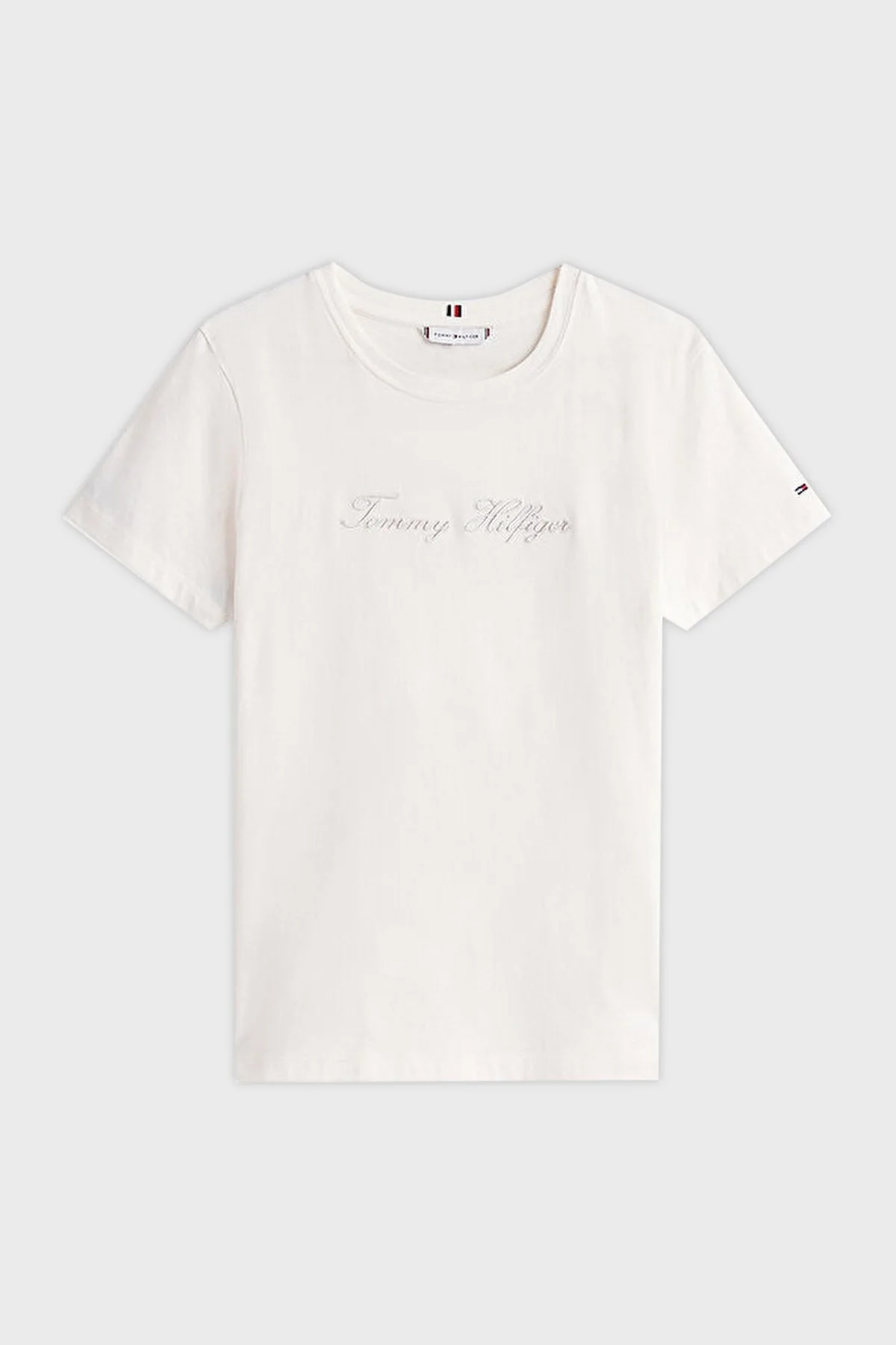 Tommy Hilfiger % 100 Pamuk Regular Fit Bisiklet Yaka Logolu Bayan T Shirt WW0WW47210 YA8 BEYAZ - 5