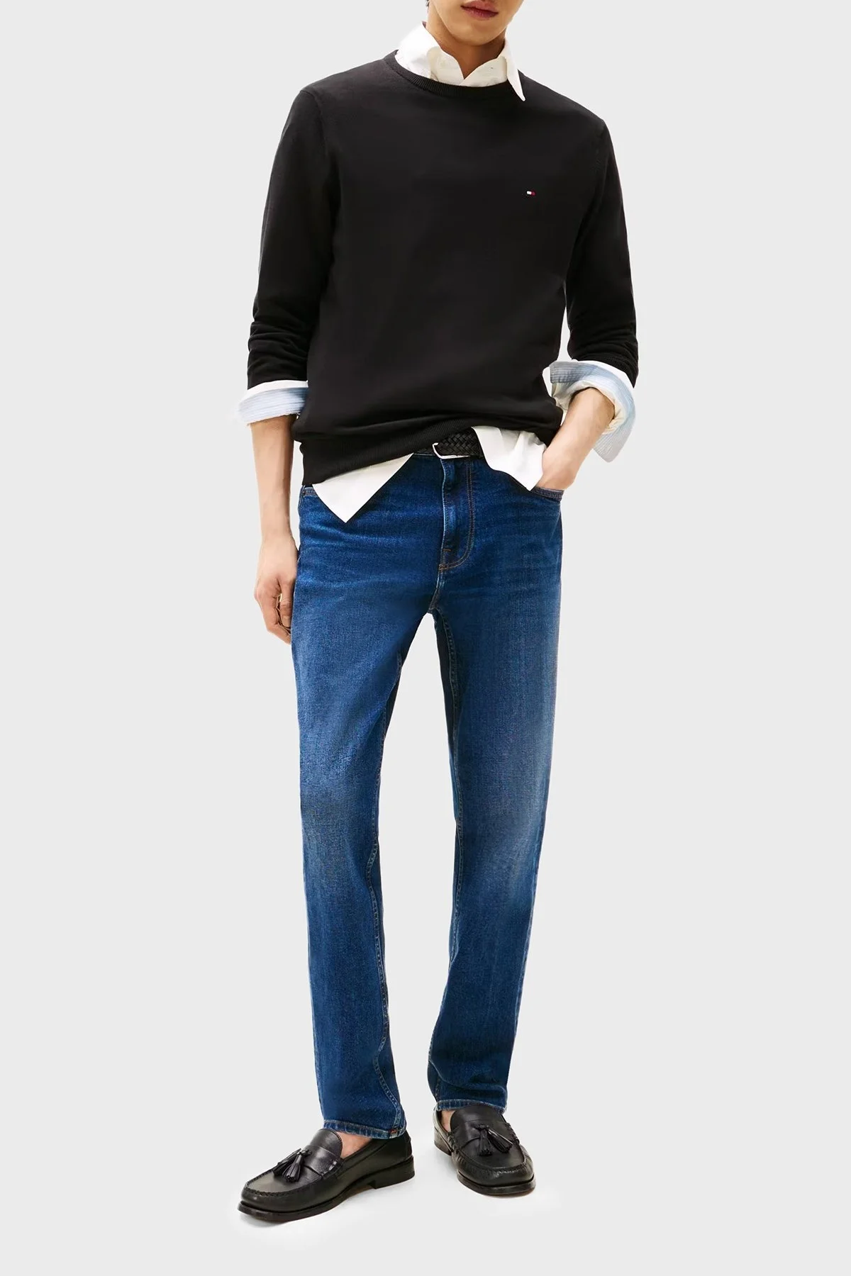 Tommy Hilfiger % 100 Pamuk Regular Fit Bisiklet Yaka Logolu Erkek Kazak MW0MW14748 BDS SİYAH - 2