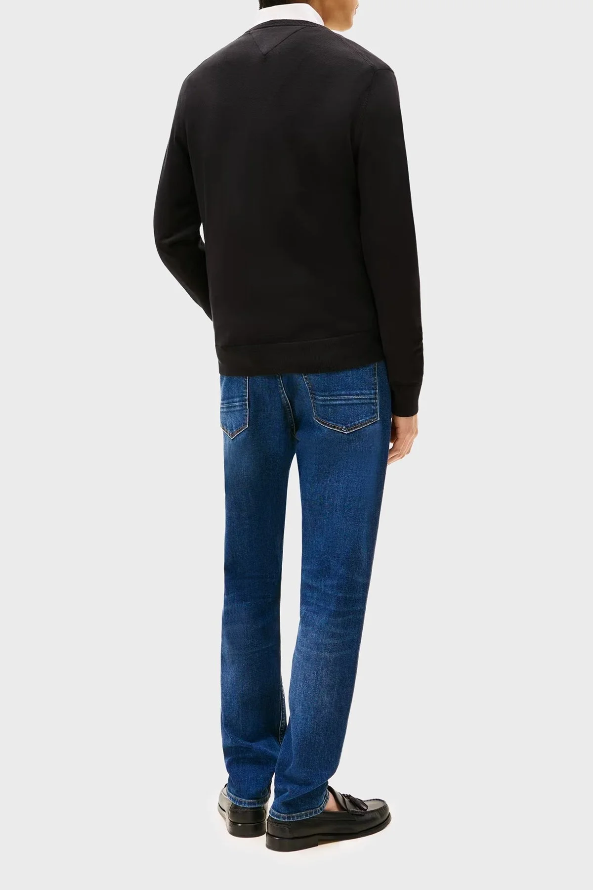 Tommy Hilfiger % 100 Pamuk Regular Fit Bisiklet Yaka Logolu Erkek Kazak MW0MW14748 BDS SİYAH - 3