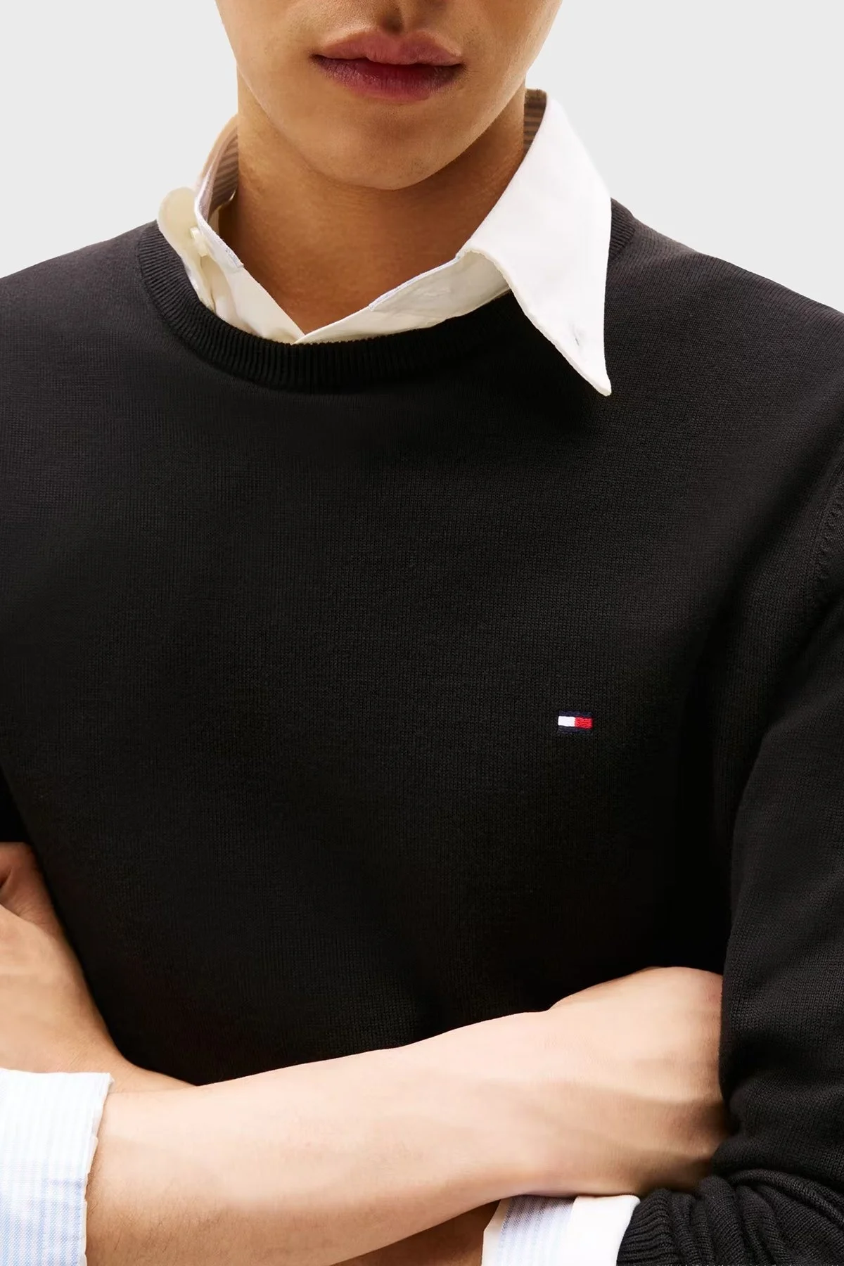 Tommy Hilfiger % 100 Pamuk Regular Fit Bisiklet Yaka Logolu Erkek Kazak MW0MW14748 BDS SİYAH - 4