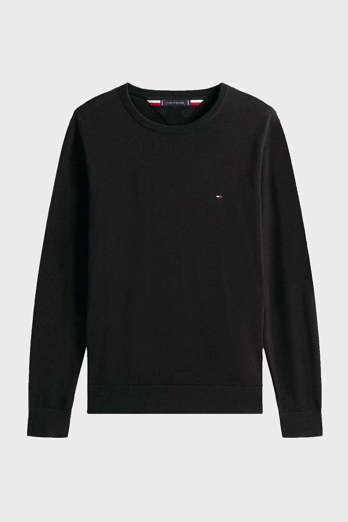 Tommy Hilfiger % 100 Pamuk Regular Fit Bisiklet Yaka Logolu Erkek Kazak MW0MW14748 BDS SİYAH - 5