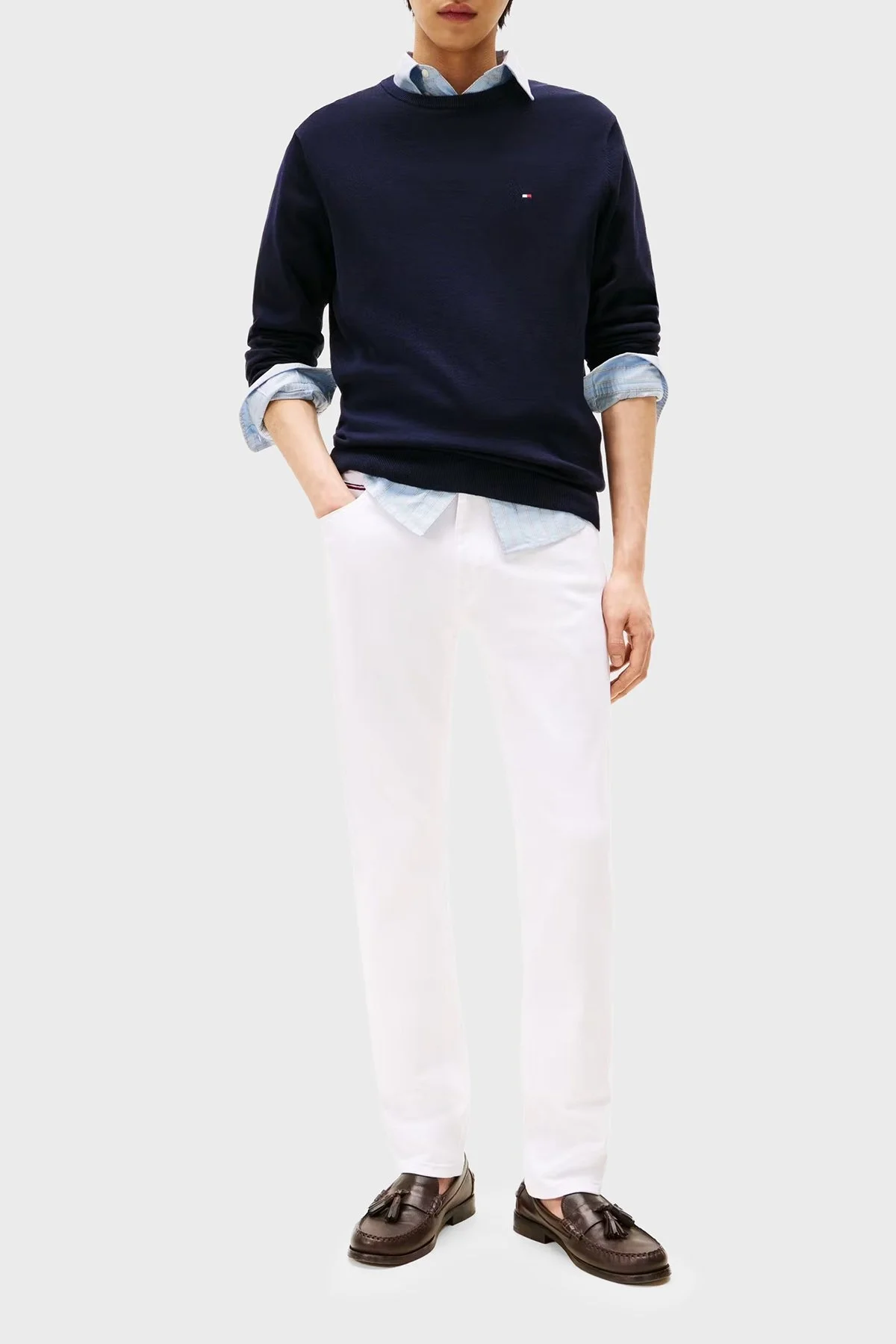 Tommy Hilfiger % 100 Pamuk Regular Fit Bisiklet Yaka Logolu Erkek Kazak MW0MW14748 DW5 LACİVERT - 2