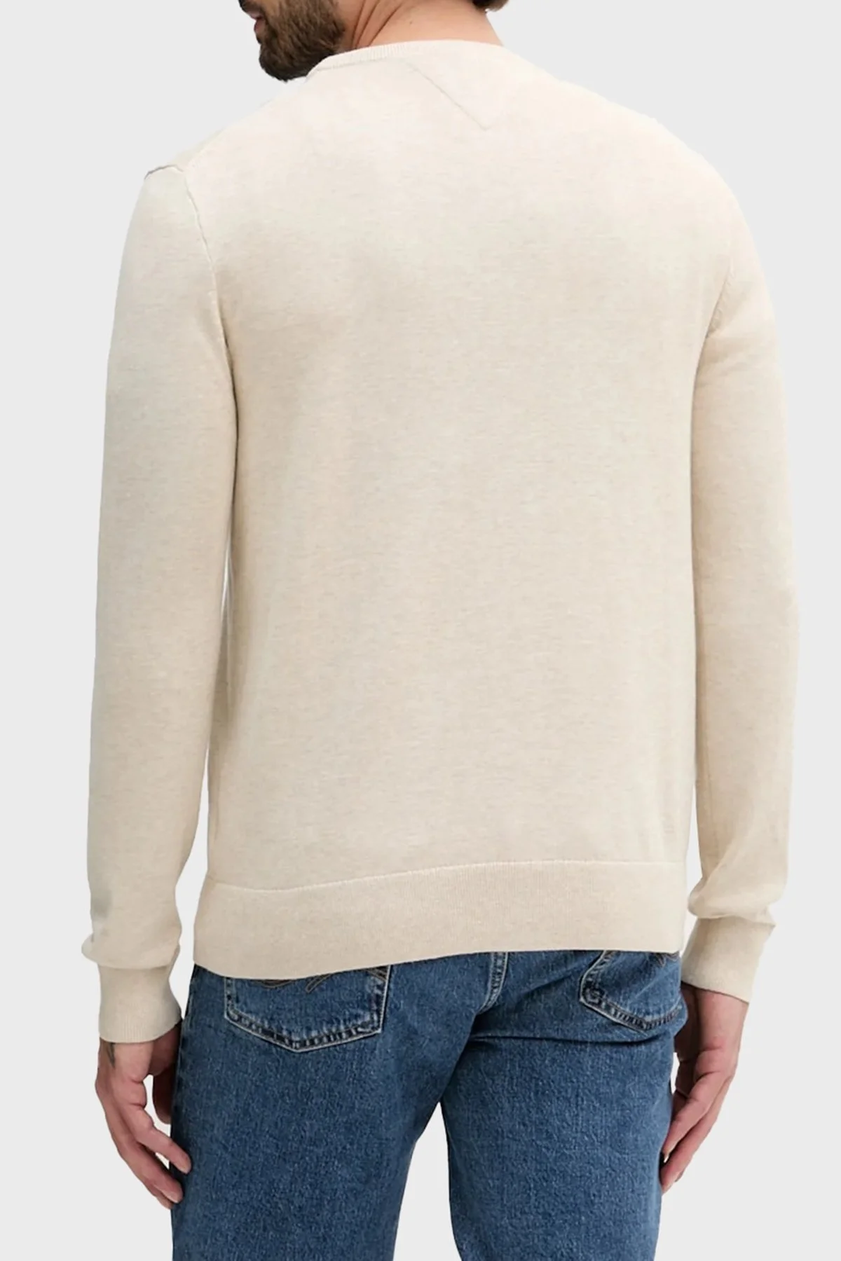 Tommy Hilfiger % 100 Pamuk Regular Fit Bisiklet Yaka Logolu Erkek Kazak MW0MW39999 HGF BEJ - 3