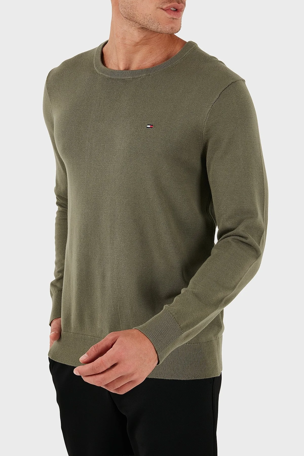 Tommy Hilfiger % 100 Pamuk Regular Fit Bisiklet Yaka Logolu Erkek Kazak MW0MW39999 PLI YEŞİL - 4