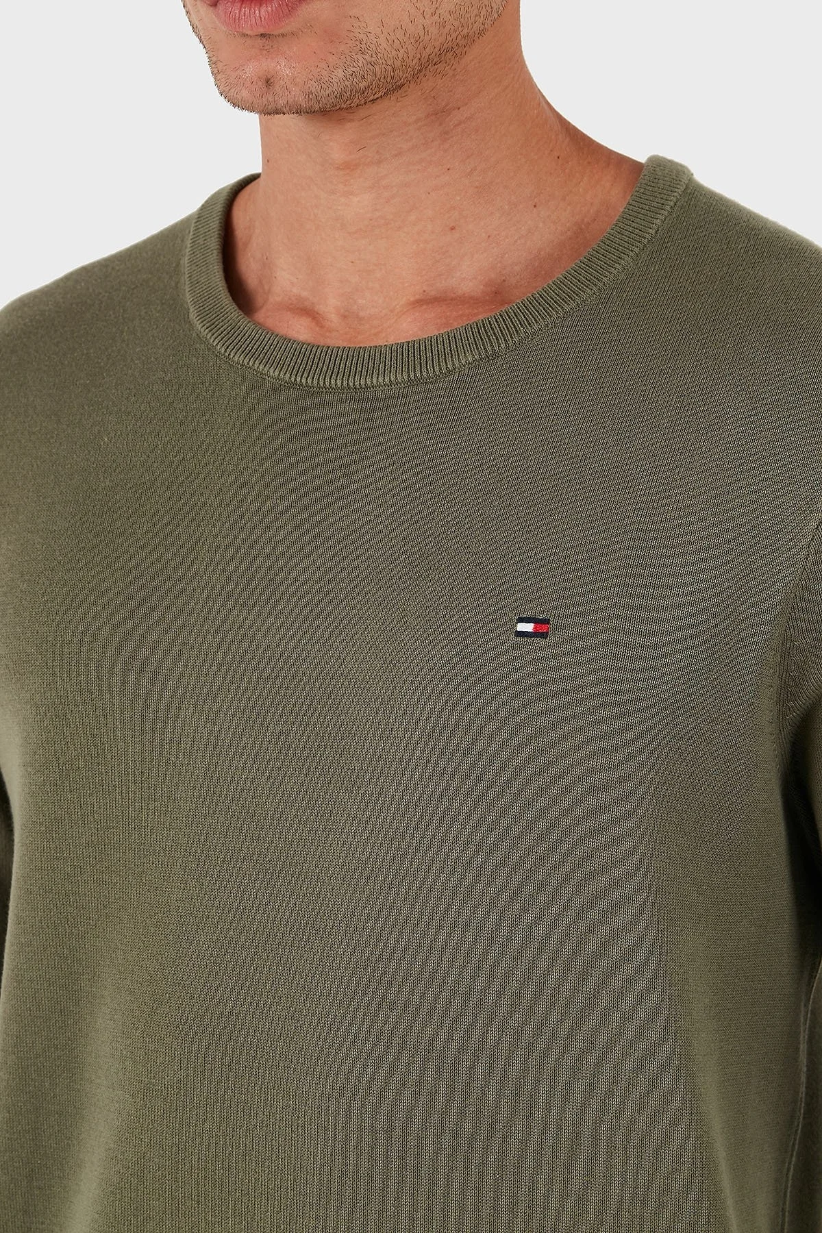 Tommy Hilfiger % 100 Pamuk Regular Fit Bisiklet Yaka Logolu Erkek Kazak MW0MW39999 PLI YEŞİL - 5